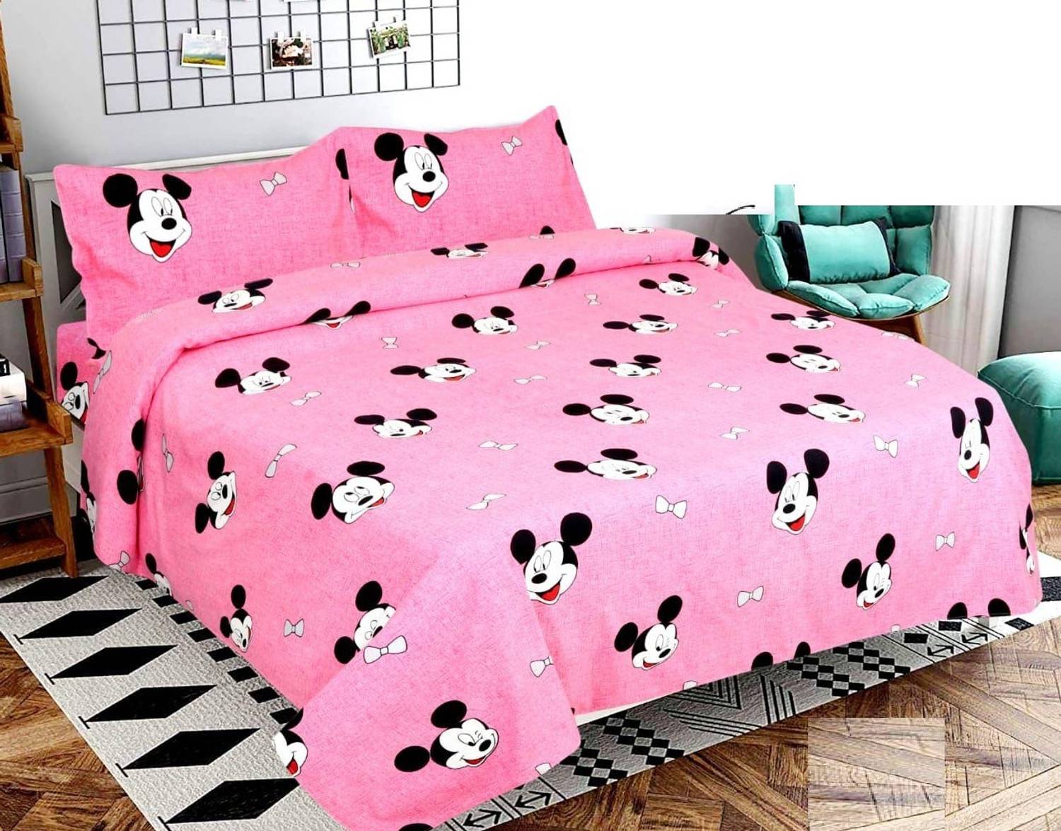 Spring Board Cotton King Flat 150 TC 3D Printed 1 Bedsheet with 2 Pillow Covers