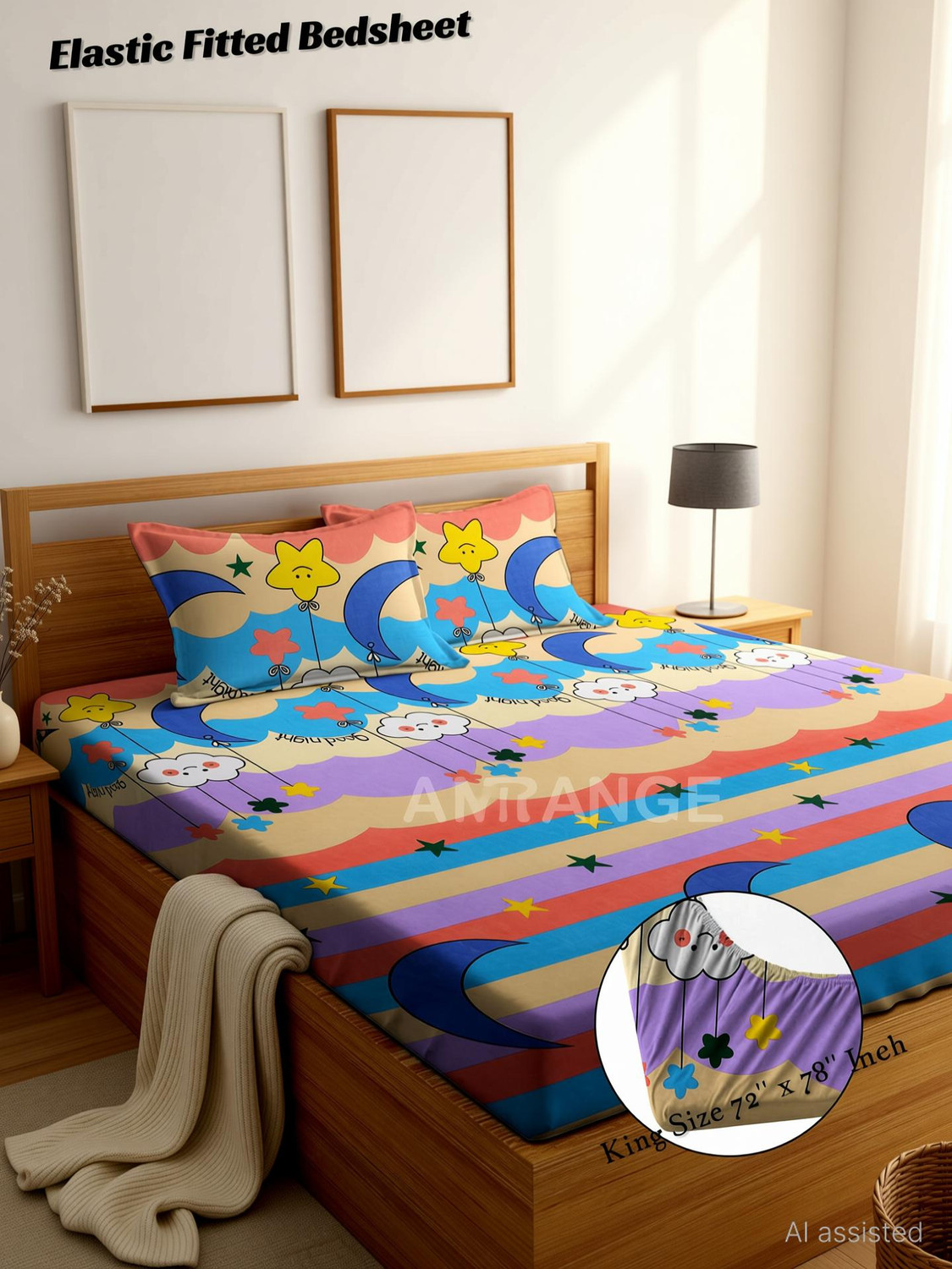 Image of HIYANSHI HOME FURNISHING Polycotton King Fitted (Elastic) 210 TC Floral 1 Bedsheet with 2 Pillow Covers