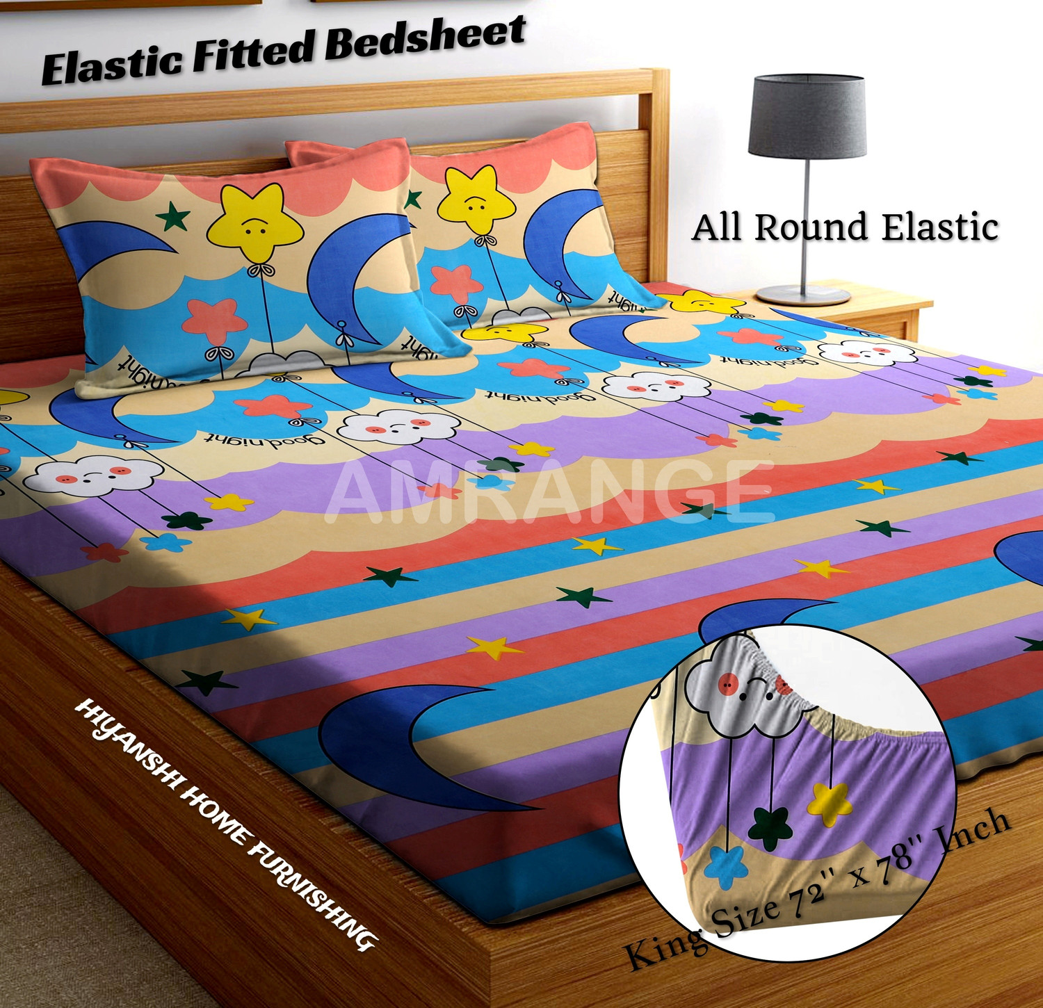 Image of HIYANSHI HOME FURNISHING Polycotton King Fitted (Elastic) 210 TC Floral 1 Bedsheet with 2 Pillow Covers