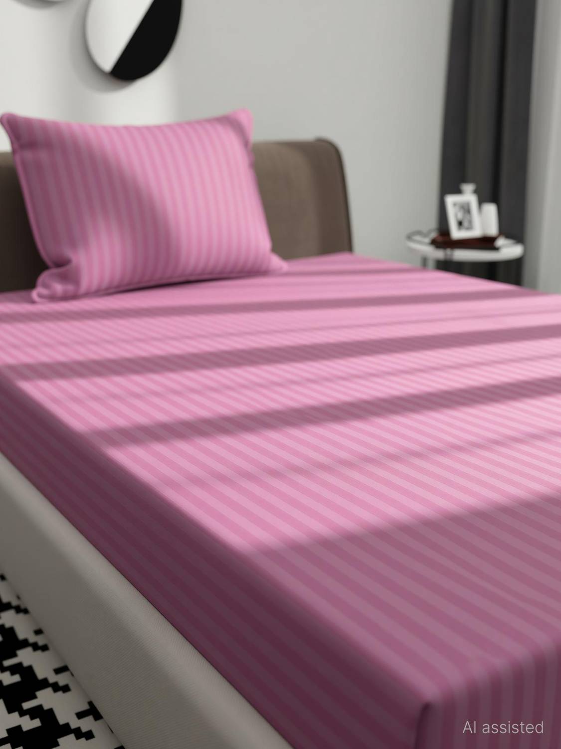 BROMWICK Microfiber Single Flat 300 TC Striped 1 Bedsheet with 2 Pillow Covers