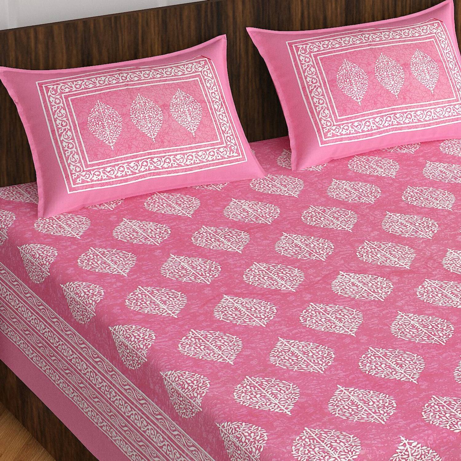 CLOTHOLOGY Cotton Double Flat 144 TC Jaipuri Prints 1 Bedsheet wi