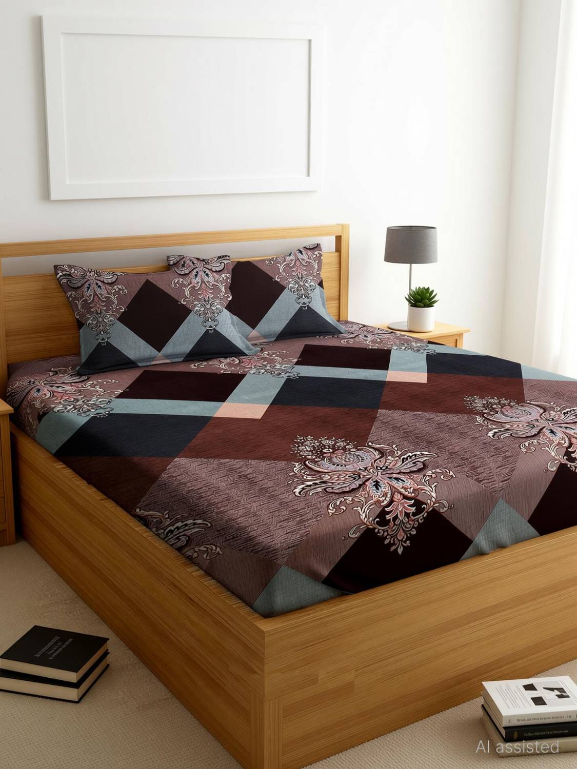 adhb Microfiber Double Fitted (Elastic) 200 TC Printed 1 Bedsheet with 2 Pillow Covers
