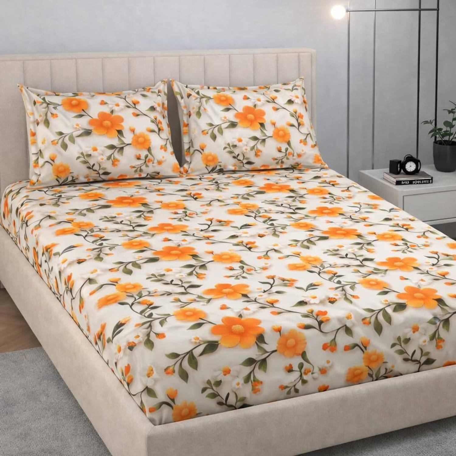 Decent Home Cotton Double Fitted (Elastic) 240 TC Floral 1 Bedshe