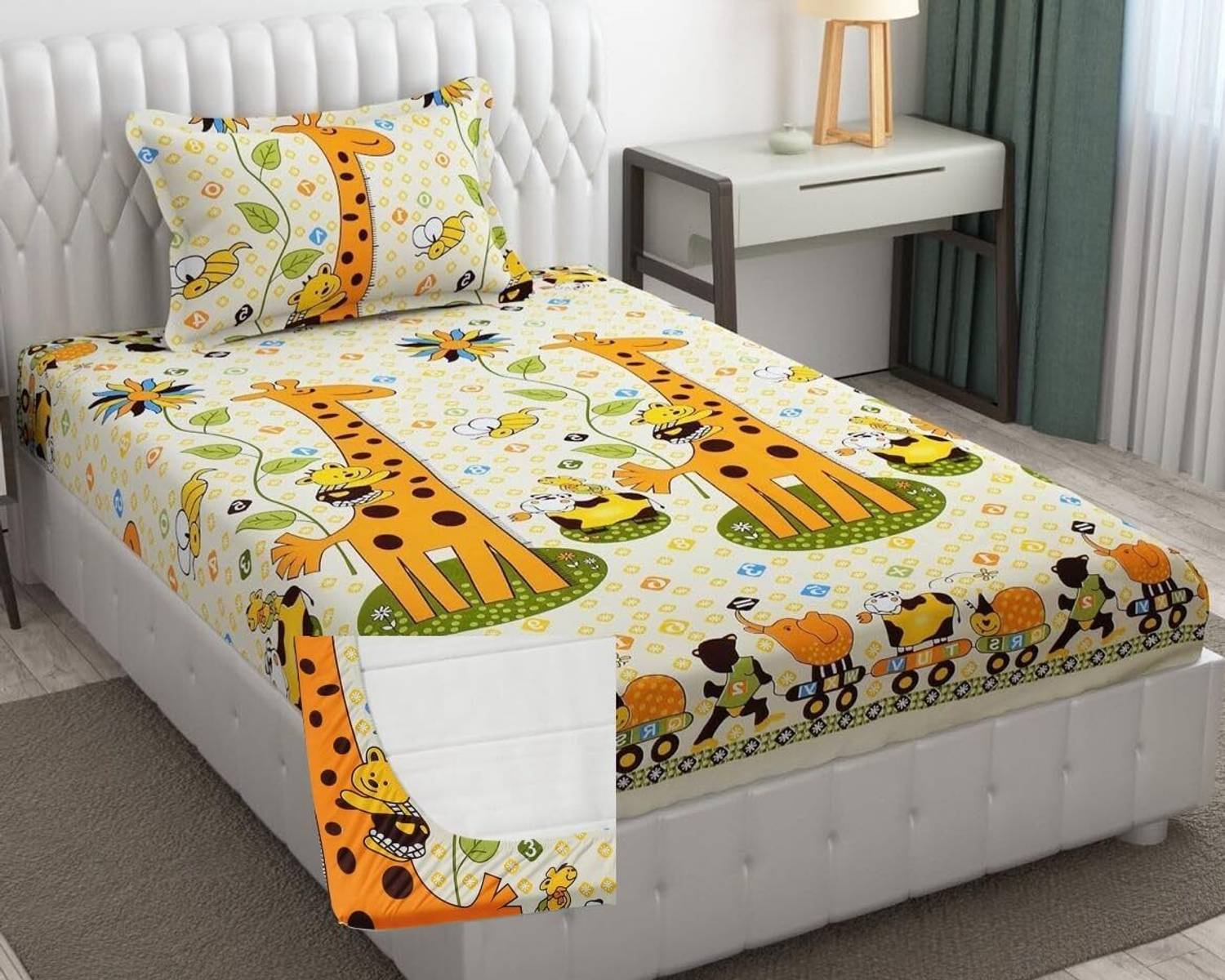 Bedit Cotton Single Fitted (Elastic) 320 TC Floral 1 Bedsheet with 2 Pillow Covers