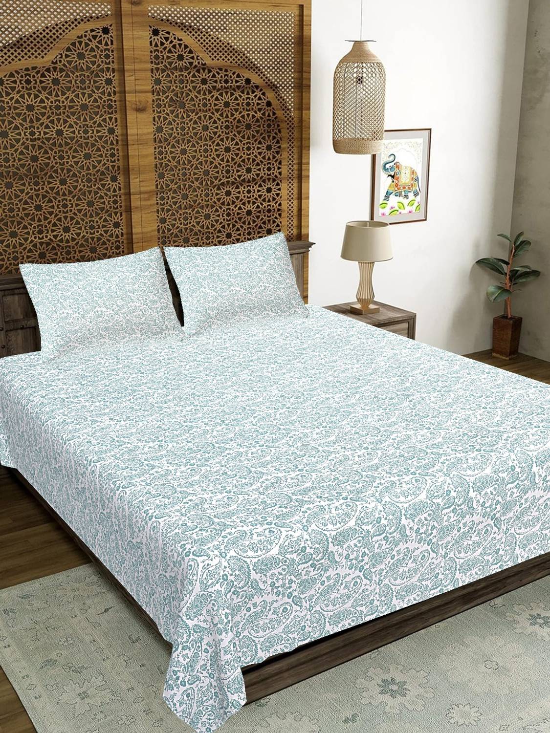 JAIPUR FABRIC Microfiber Double Flat 144 TC Paisley 1 Summer Beds