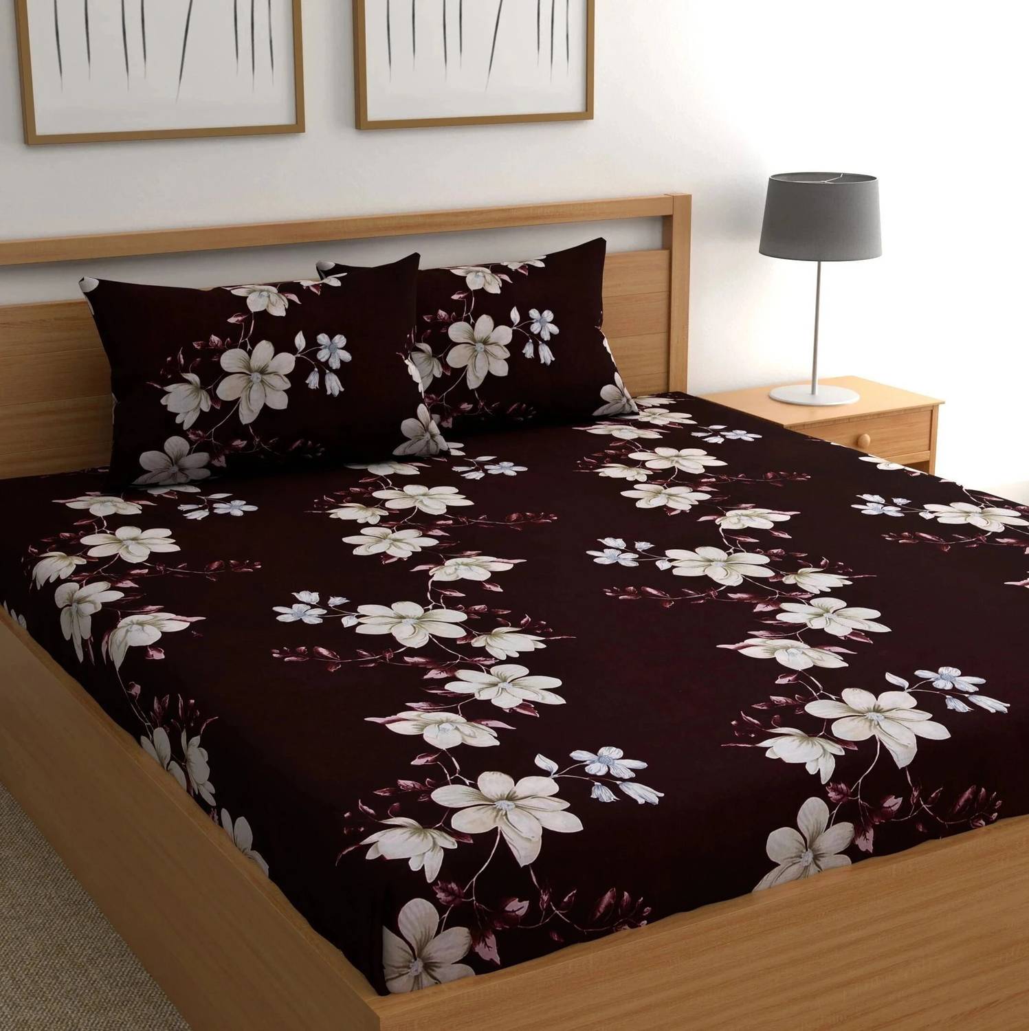 CG Homes Cotton Double Flat 180 TC Printed 1 Bedsheet with 2 Pill