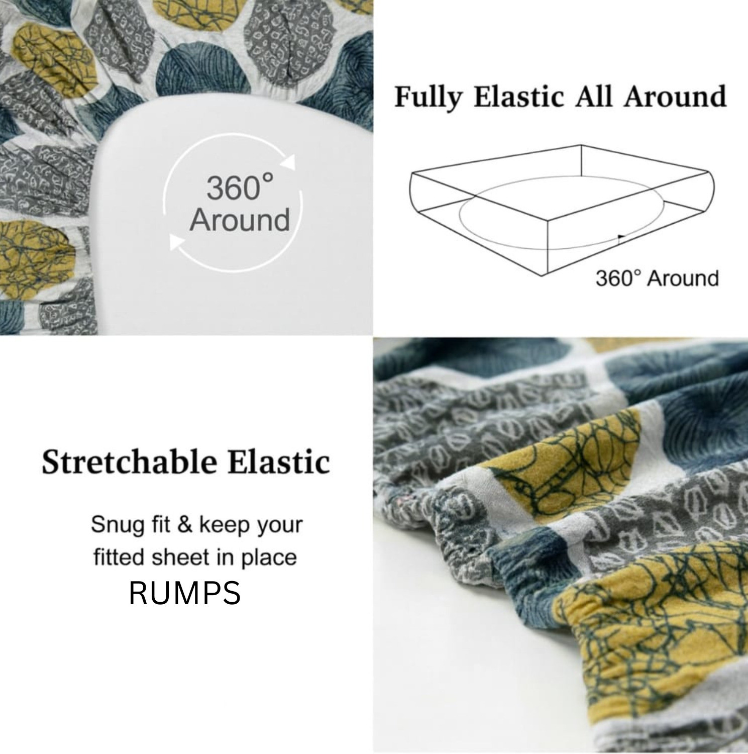 Image of Rumps Woolen Queen Fitted (Elastic) 320 TC Abstract 1 Bedsheet with 2 Pillow Covers