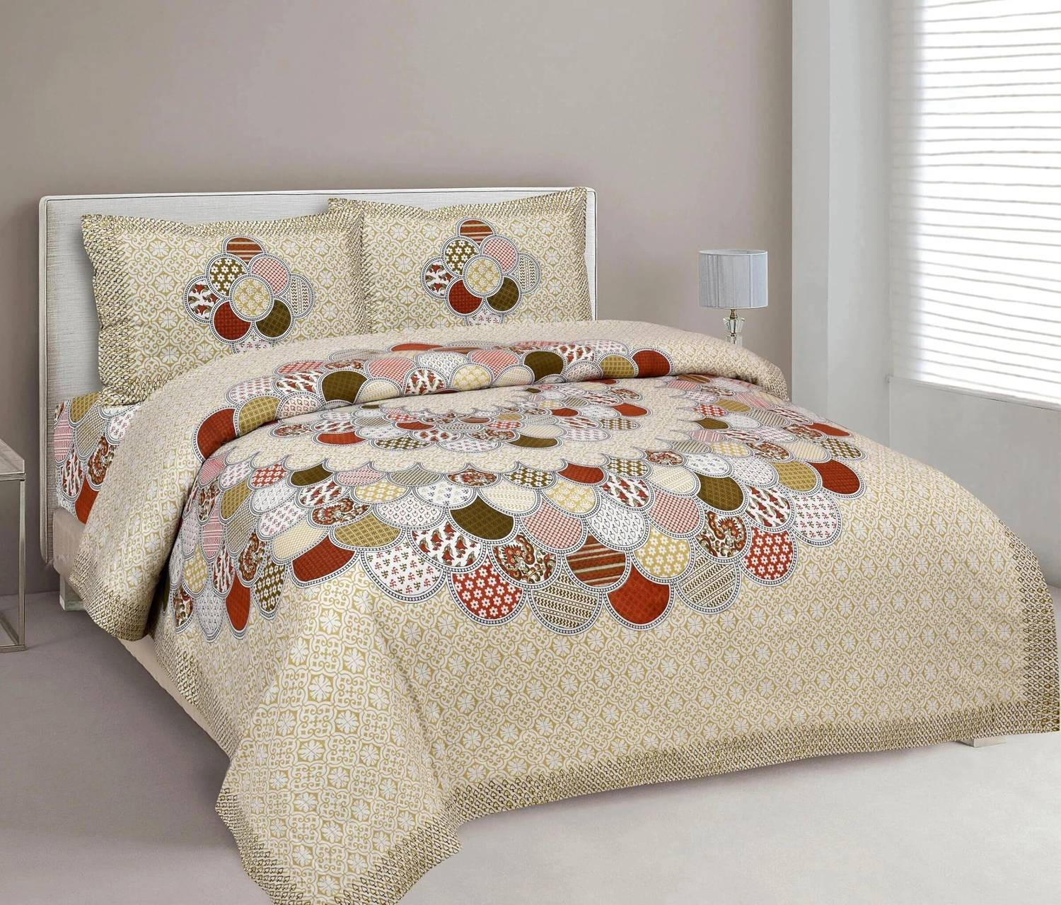 CLOTHOLOGY Cotton Double Flat 144 TC Jaipuri Prints 1 Bedsheet wi