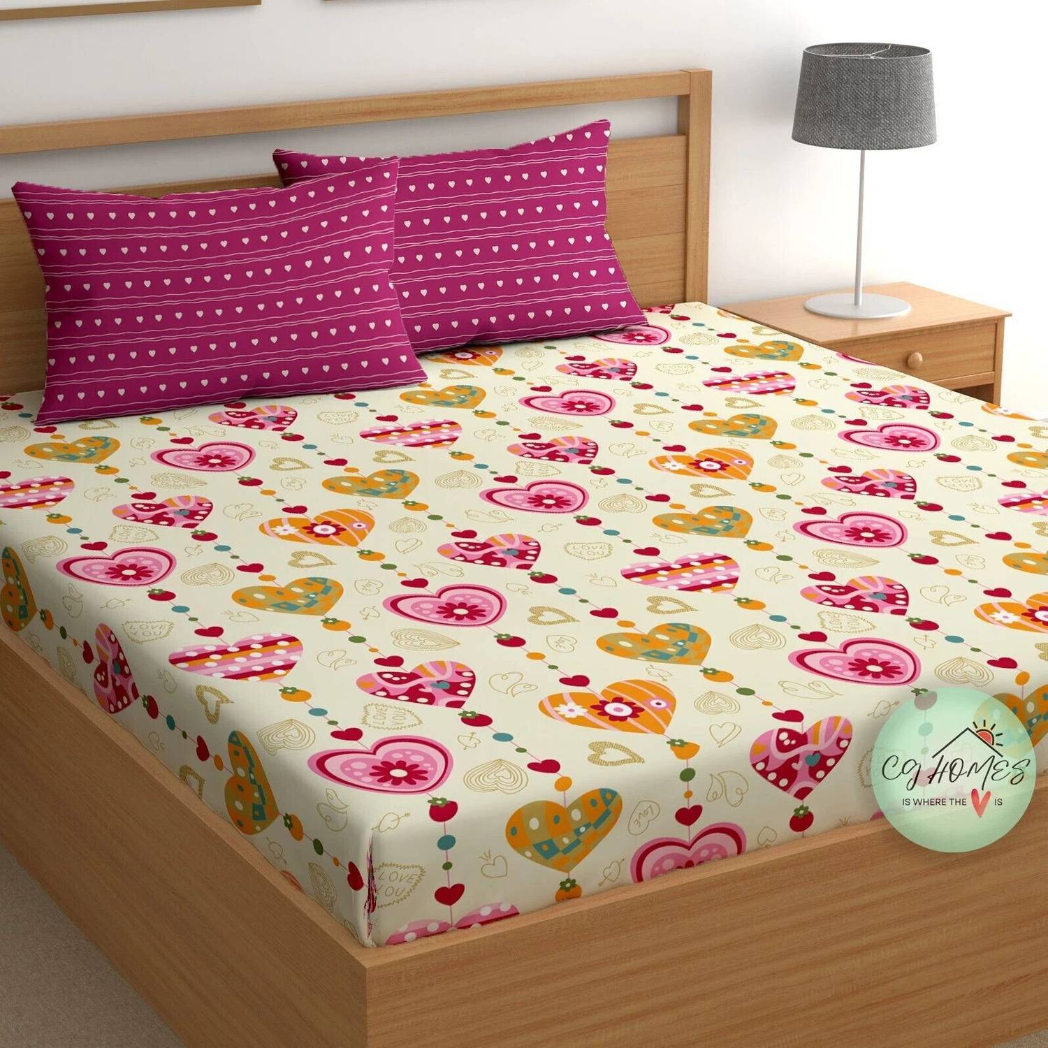 CG Homes Cotton Double Flat 180 TC Printed 1 Bedsheet with 2 Pill