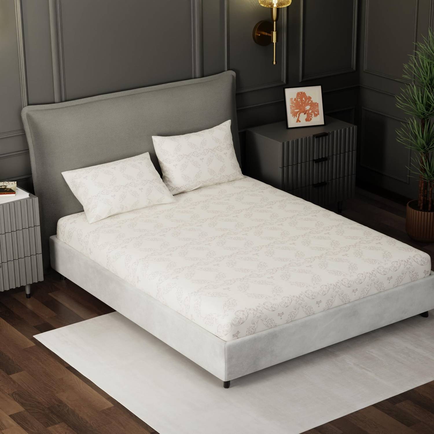 BLISSHOME Cotton King Fitted (Elastic) 150 TC Printed 1 Winter Bedsheet with 2 Pillow Covers