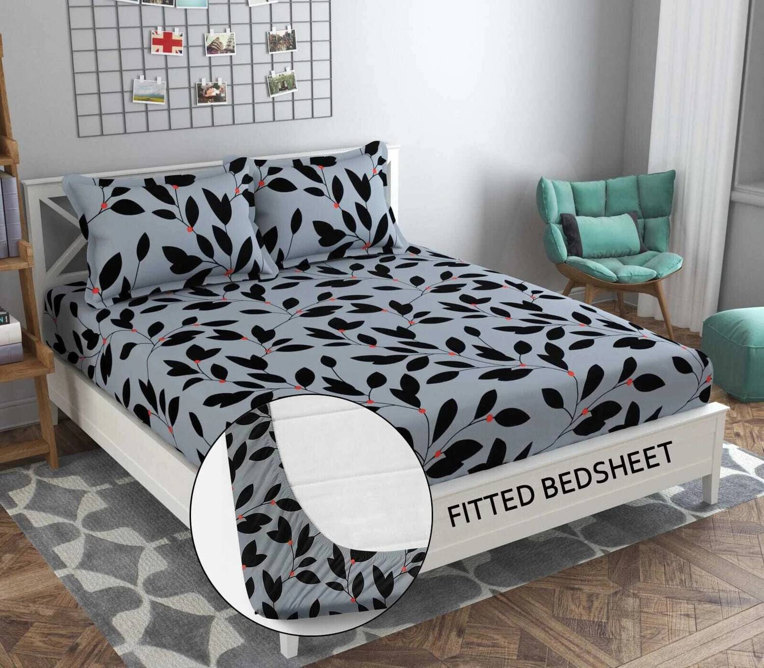 Decent Home Cotton Double Fitted (Elastic) 240 TC Floral 1 Bedshe