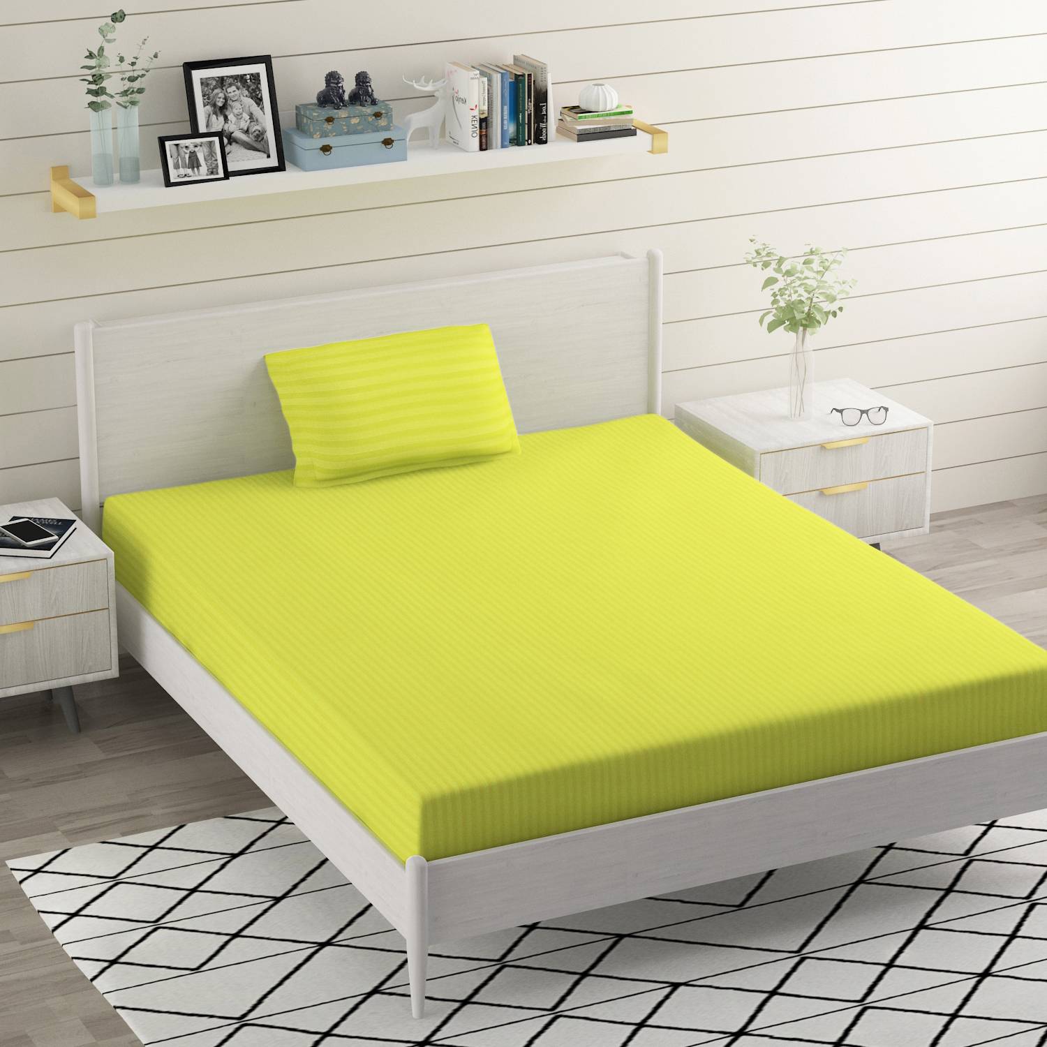 BROMWICK Microfiber Single Flat 300 TC Striped 1 Bedsheet with 2 Pillow Covers