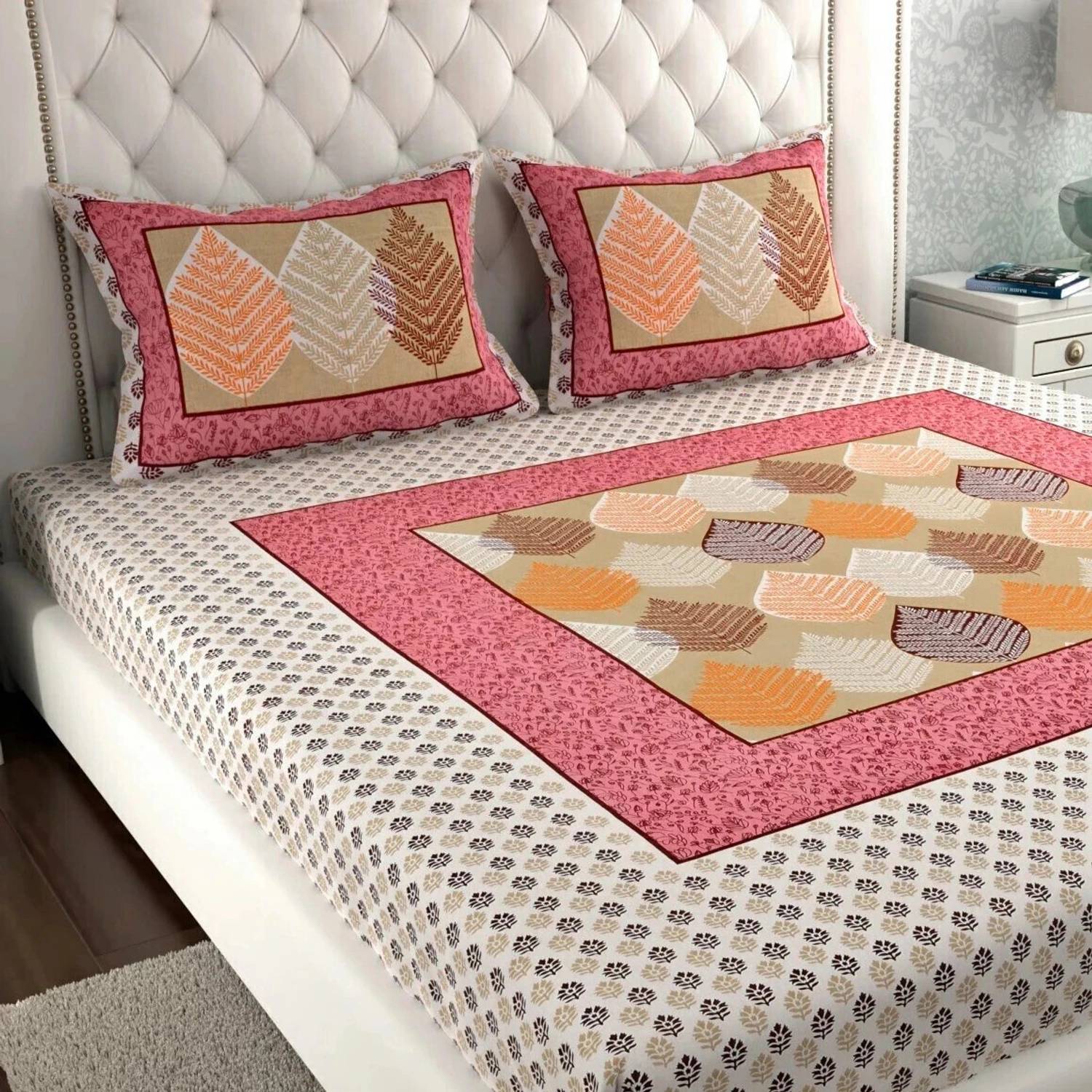 Leo Creation Cotton Double Flat 144 TC Jaipuri Prints 1 Bedsheet