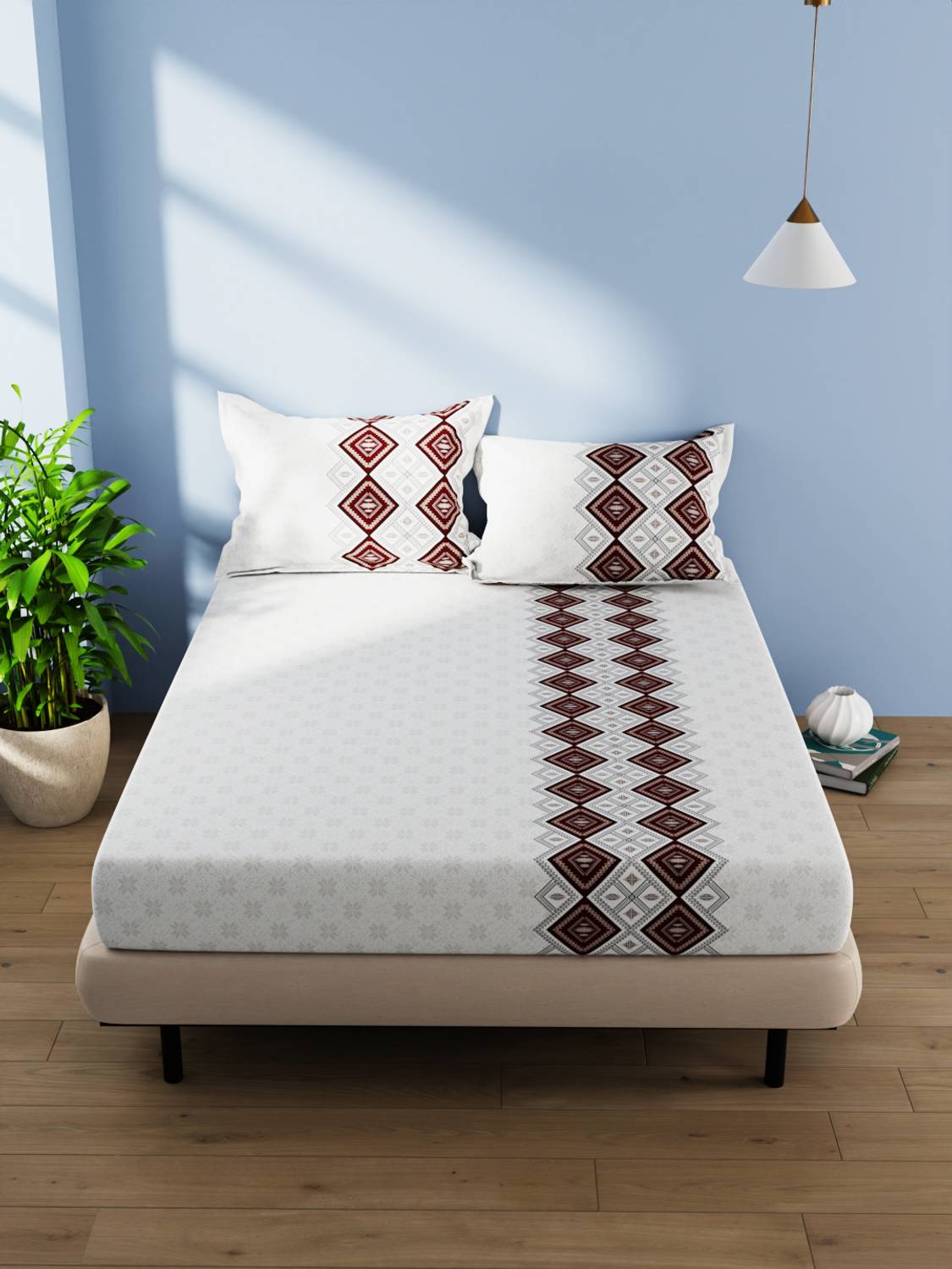 Bianca Cotton Double Flat 144 TC Abstract 1 Bedsheet with 2 Pillow Covers