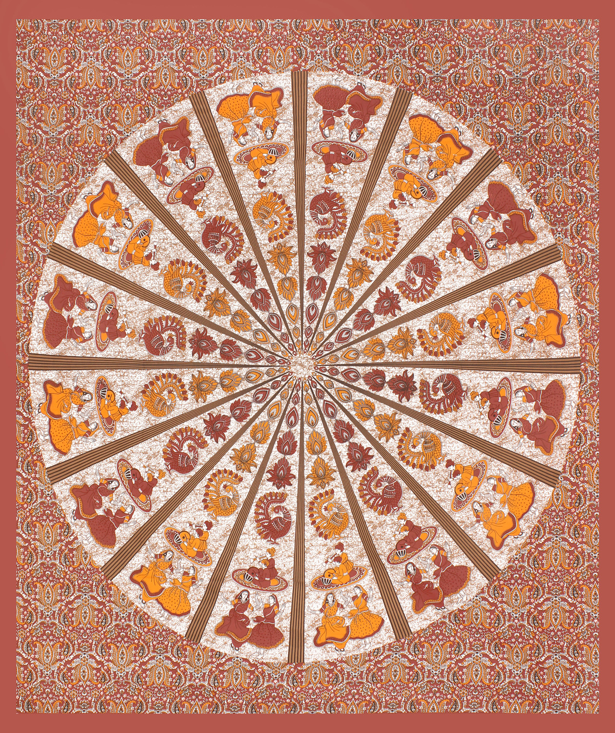 Image of JAIPUR PRINTS Cotton Double Flat 144 TC Jaipuri Prints 1 Bedsheet with 2 Pillow Covers (Brown)