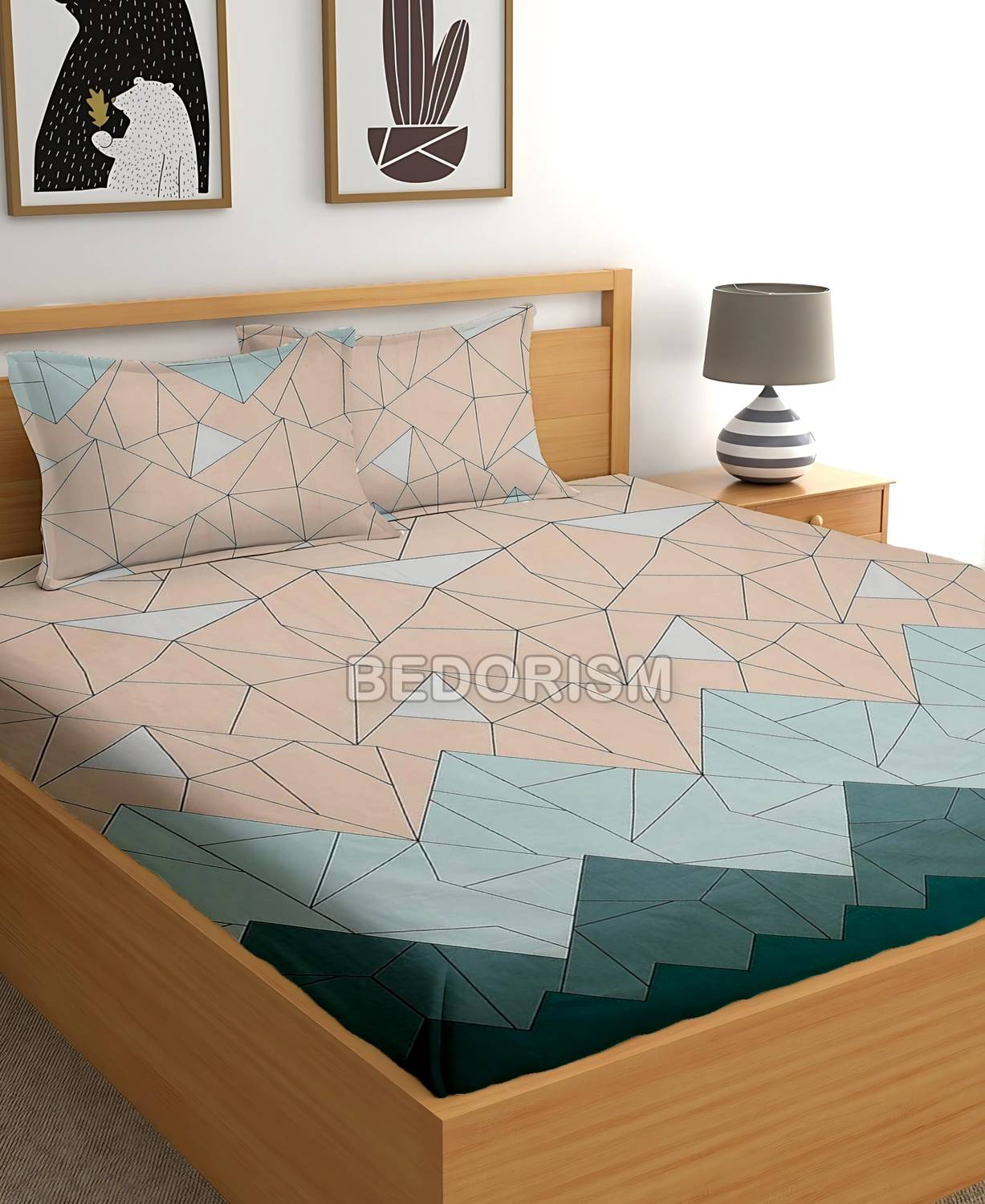 BEDORISM Cotton King Fitted (Elastic) 180 TC Printed 1 Bedsheet with 2 Pillow Covers