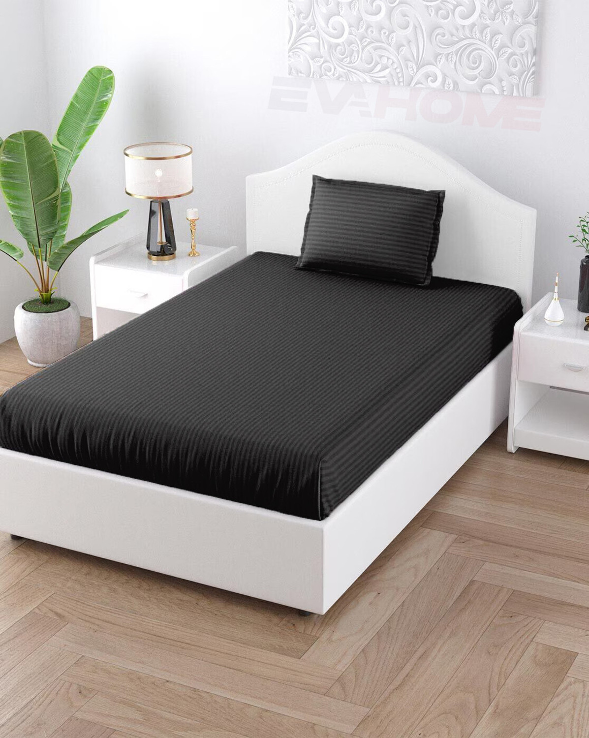 Image of EVAHOME Cotton Single Flat 300 TC Striped 1 Bedsheet with 2 Pillow Covers