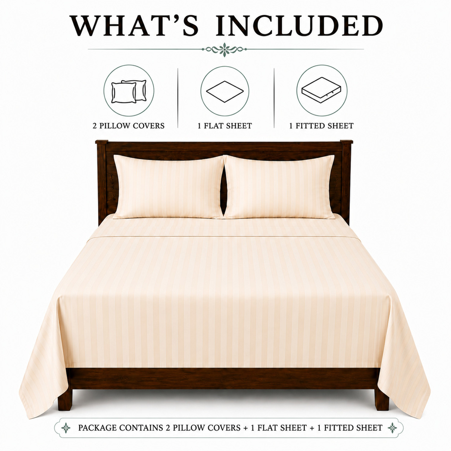 Image of DV Ent Polycotton Queen Fitted (Elastic) 300 TC Striped 2 Bedsheets with 2 Pillow Covers