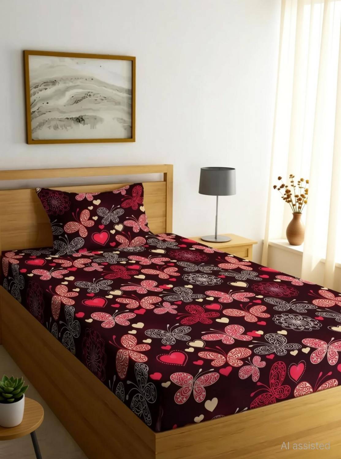 AMEYAA Cotton Single Fitted (Elastic) 320 TC Floral 1 Bedsheet with 2 Pillow Covers