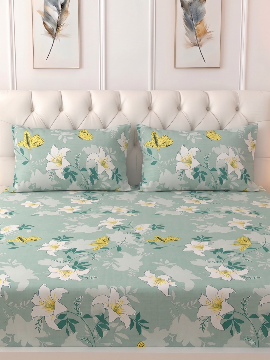 Image of Raymond Home Microfiber Double Flat 110 TC Floral 1 Bedsheet (Multicolor)