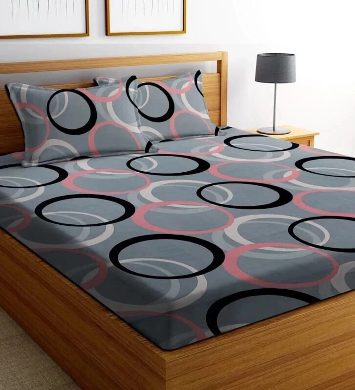 Image of yatin fab Microfiber Double Flat 180 TC Printed 1 Bedsheet with 2 Pillow Covers