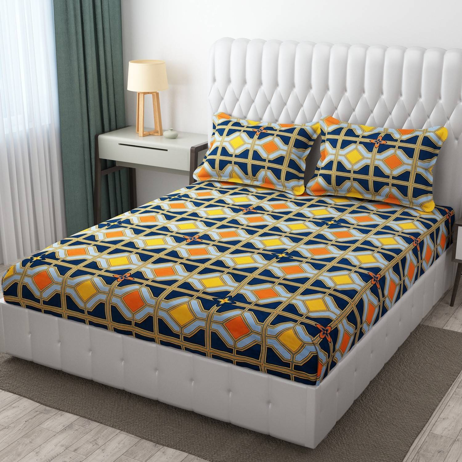BROMWICK Microfiber Double Flat 300 TC Printed 1 Bedsheet with 2