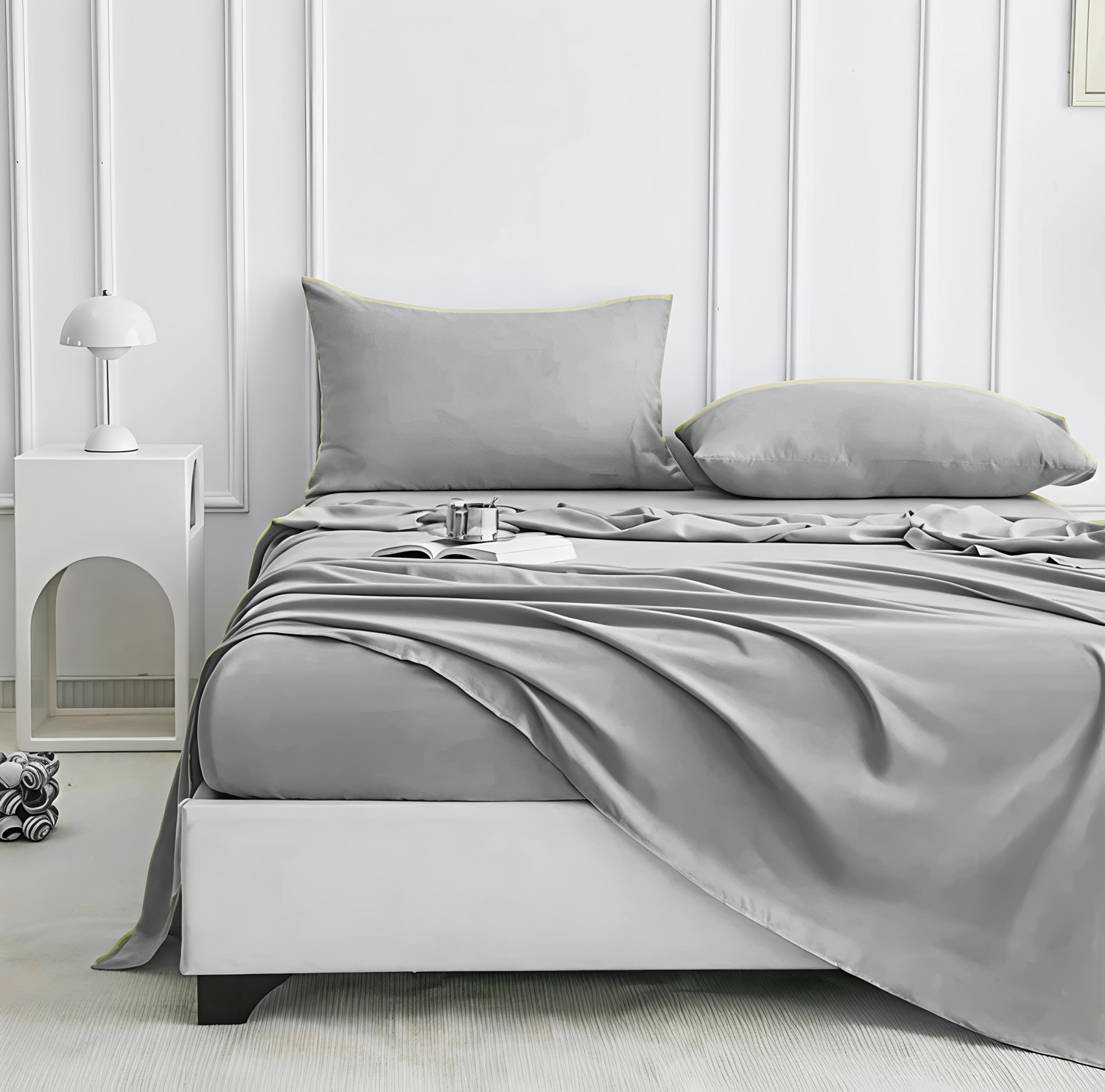Image of Decent Home Linen Cotton Double Flat 350 TC Solid 1 Summer Bedsheet with 2 Pillow Covers