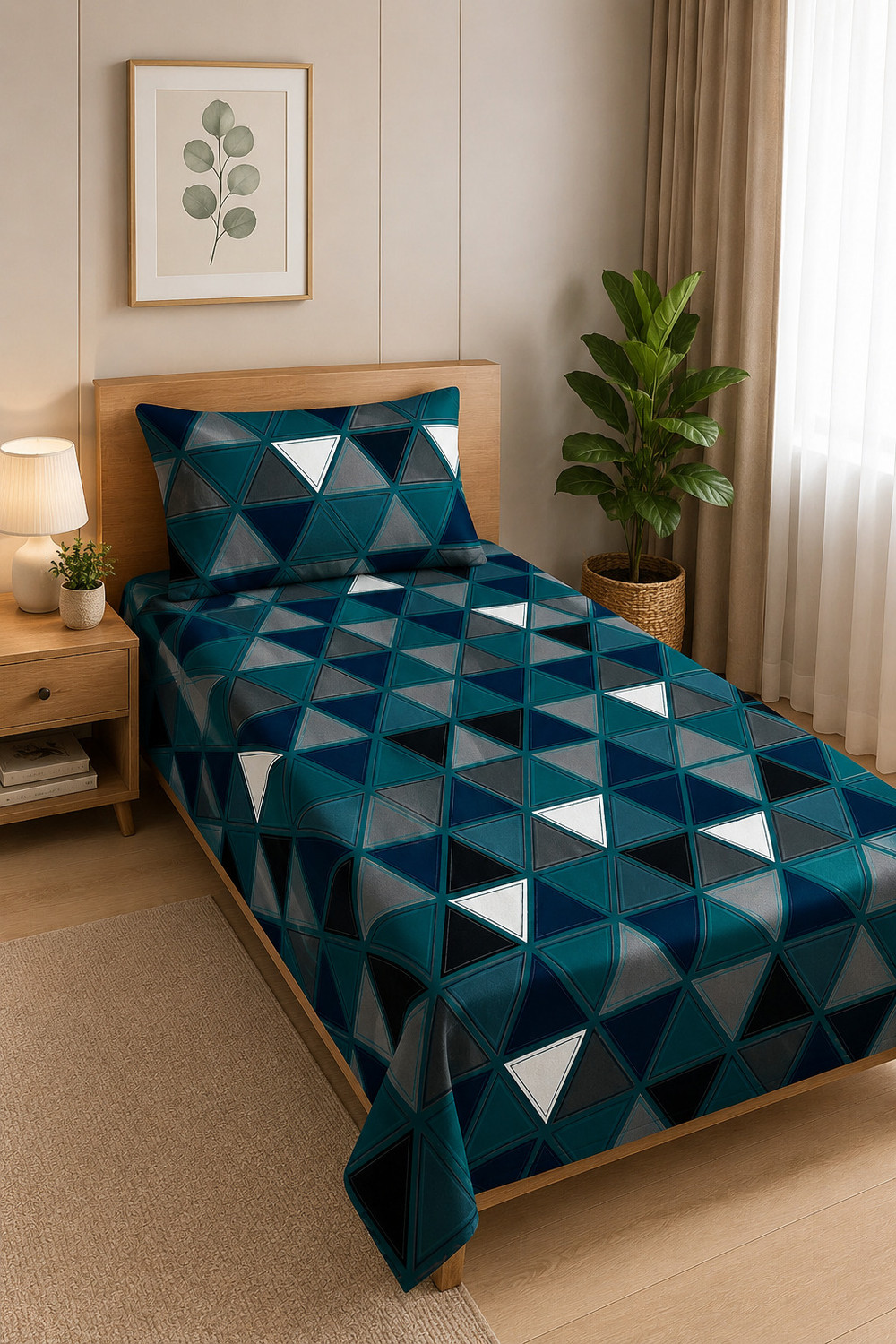 Image of Amrange Cotton Single Flat 240 TC Geometric 1 Bedsheet