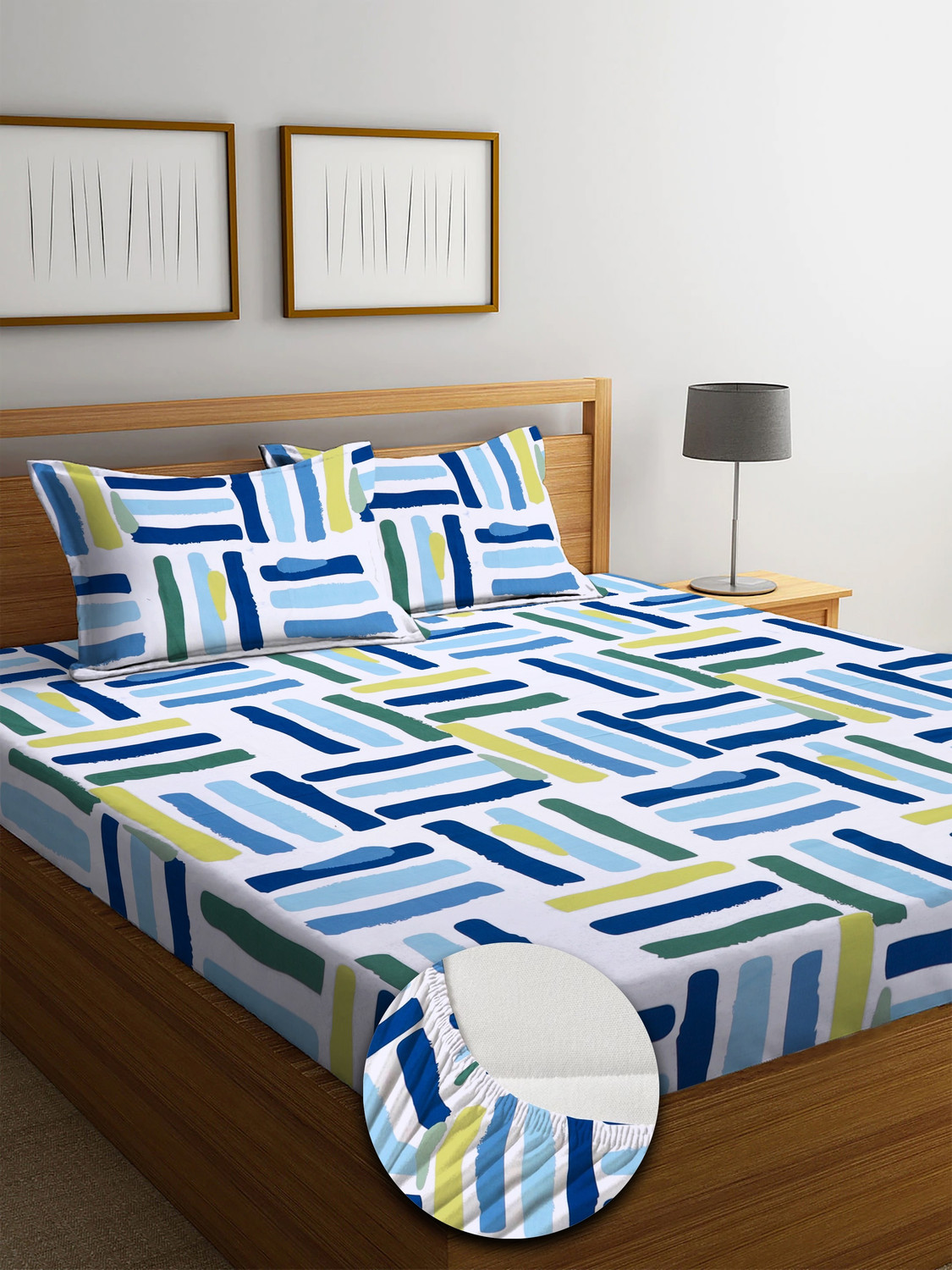Image of MAYAS COLLECTION Microfiber Double Fitted (Elastic) 250 TC Floral 1 Bedsheet with 2 Pillow Covers
