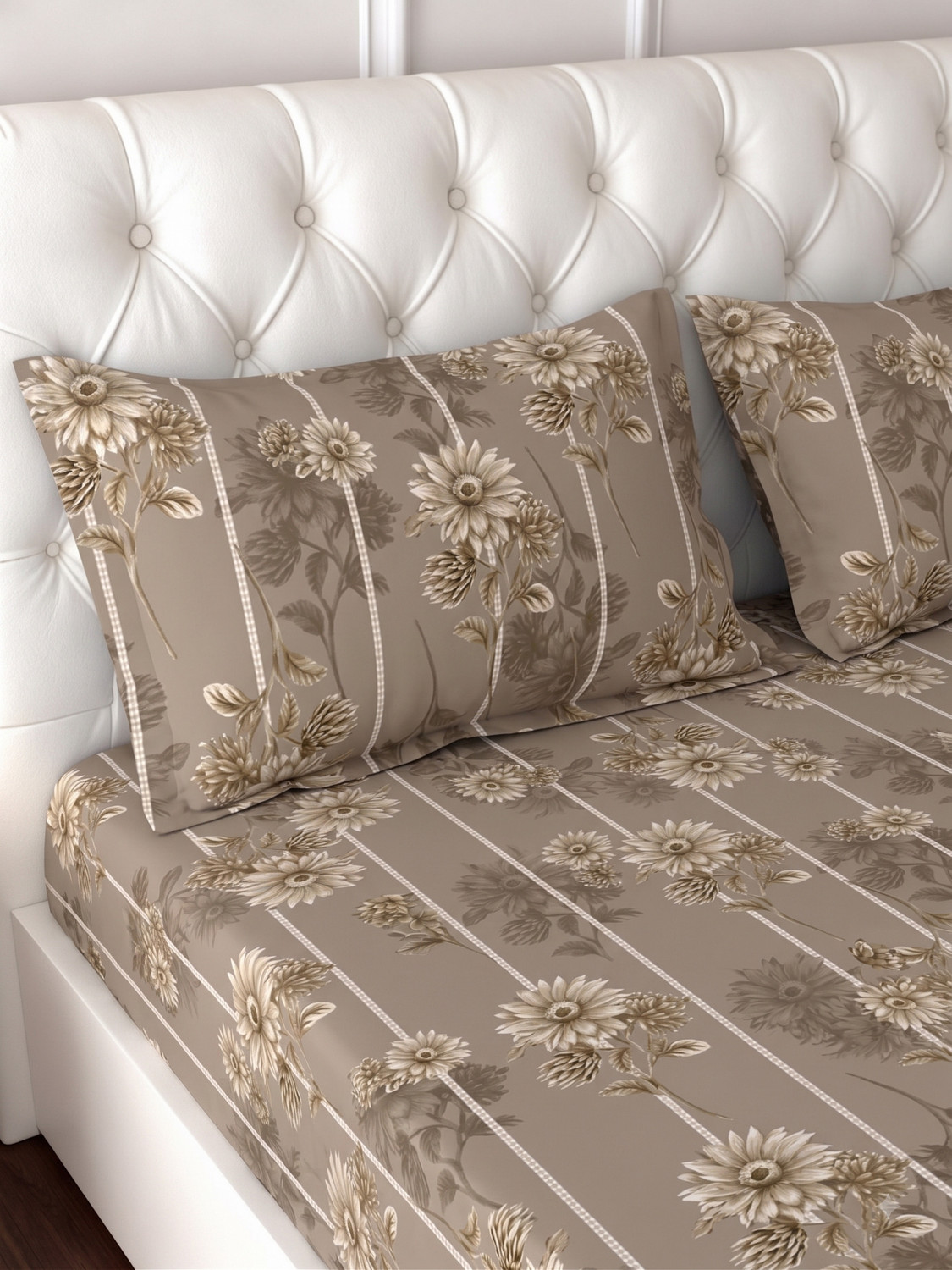 Image of Raymond Home Microfiber Double Flat 110 TC Floral 1 Bedsheet (Brown)