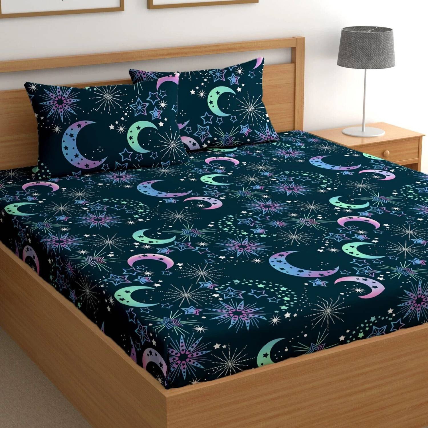 CG Homes Cotton Double Flat 180 TC Printed 1 Bedsheet with 2 Pill