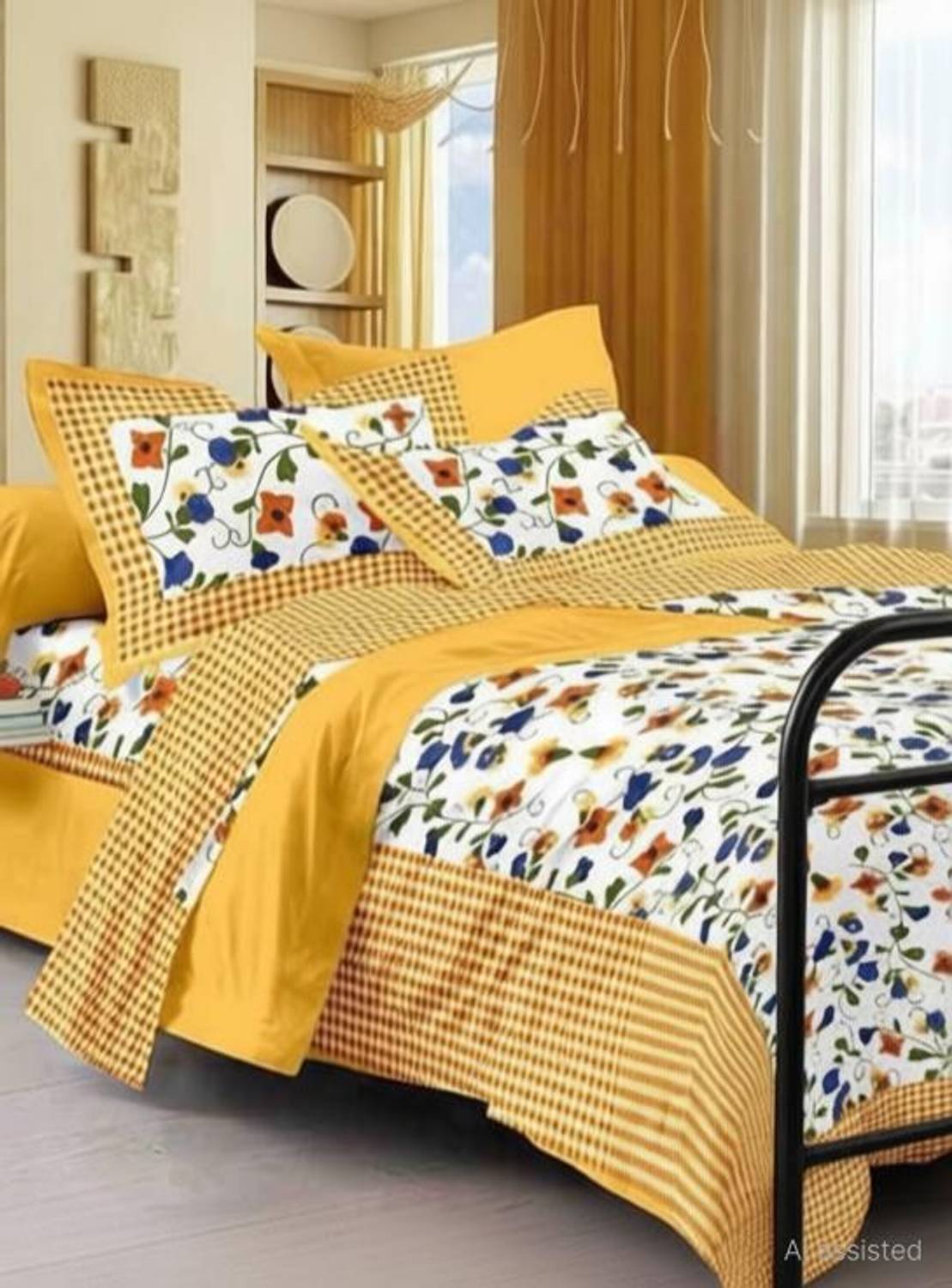 100% cotton bedsheet Cotton Double Flat 150 TC Geometric 1 Bedsheet with 2 Pillow Covers