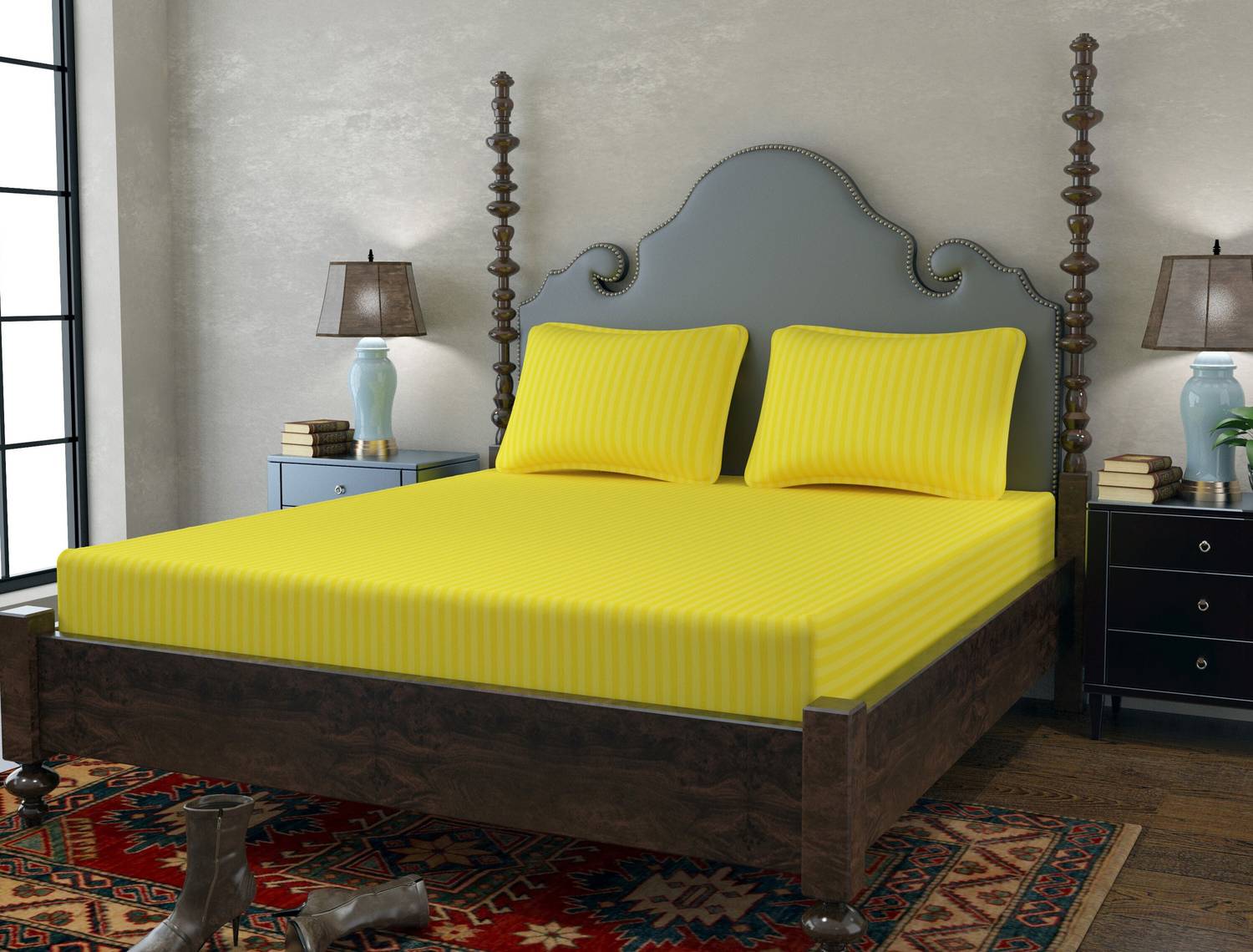 BEVI Microfiber King Flat 204 TC Striped 1 Bedsheet with 2 Pillow