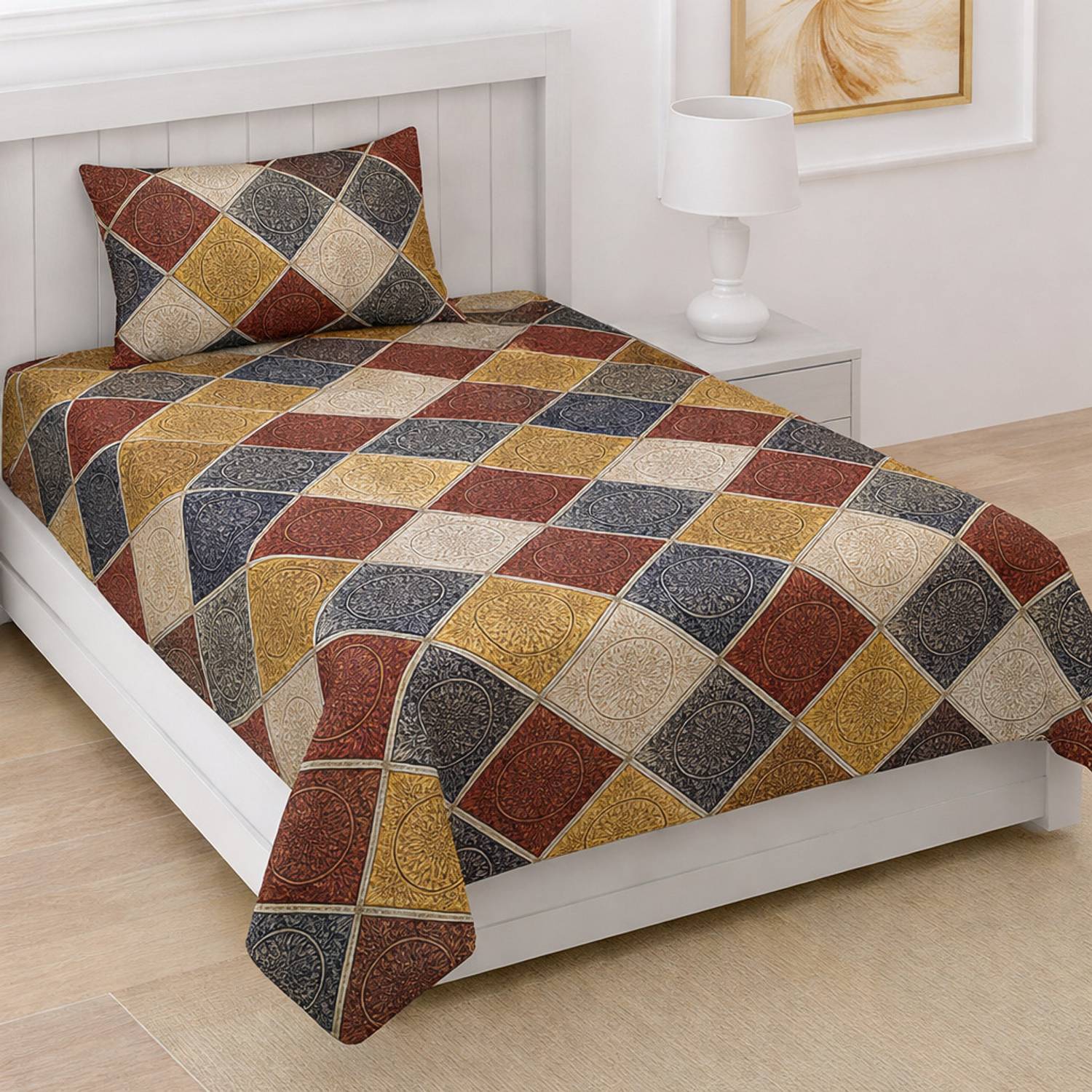 A11 M@LL Microfiber Single Flat 220 TC Floral 1 Bedsheet with 2 Pillow Covers