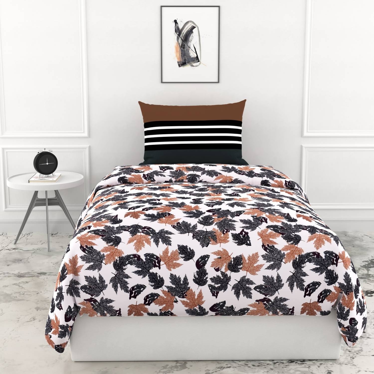 LORETO Cotton Single Flat 144 TC Printed 1 Bedsheet with 2 Pillow
