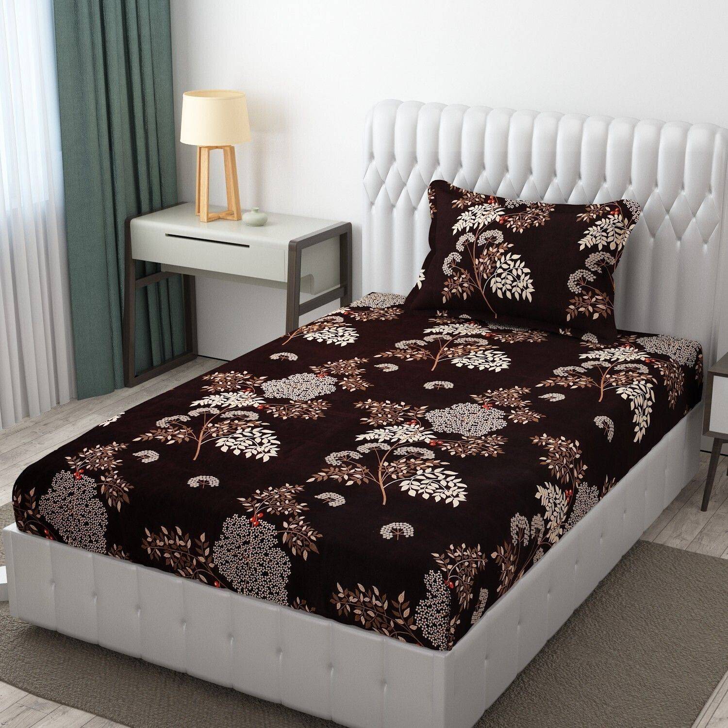 BELVOSTUM Microfiber Single Flat 300 TC Floral 1 Bedsheet with 2 Pillow Covers