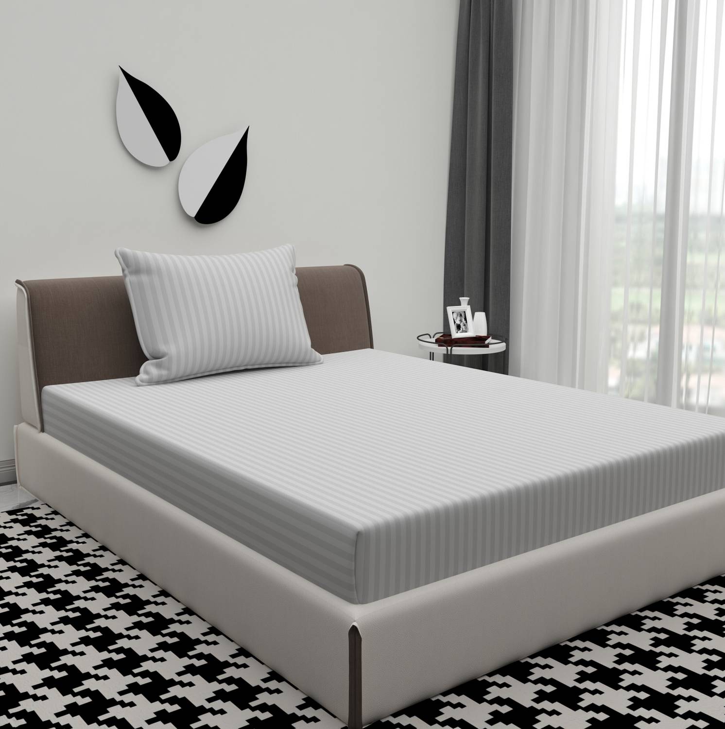 BROMWICK Microfiber Single Flat 300 TC Striped 1 Bedsheet with 2 Pillow Covers