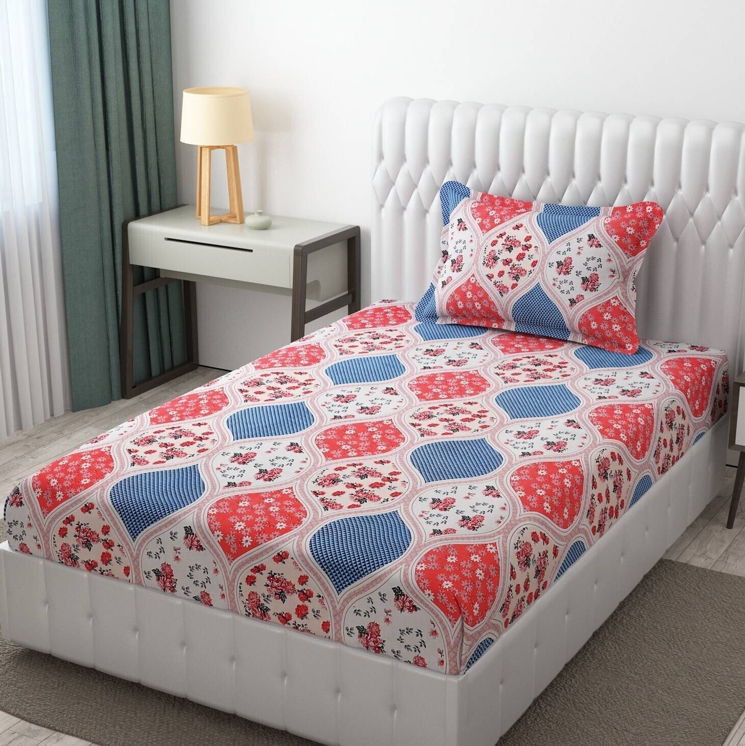 BELVOSTUM Microfiber Single Flat 300 TC Floral 1 Bedsheet with 2 Pillow Covers