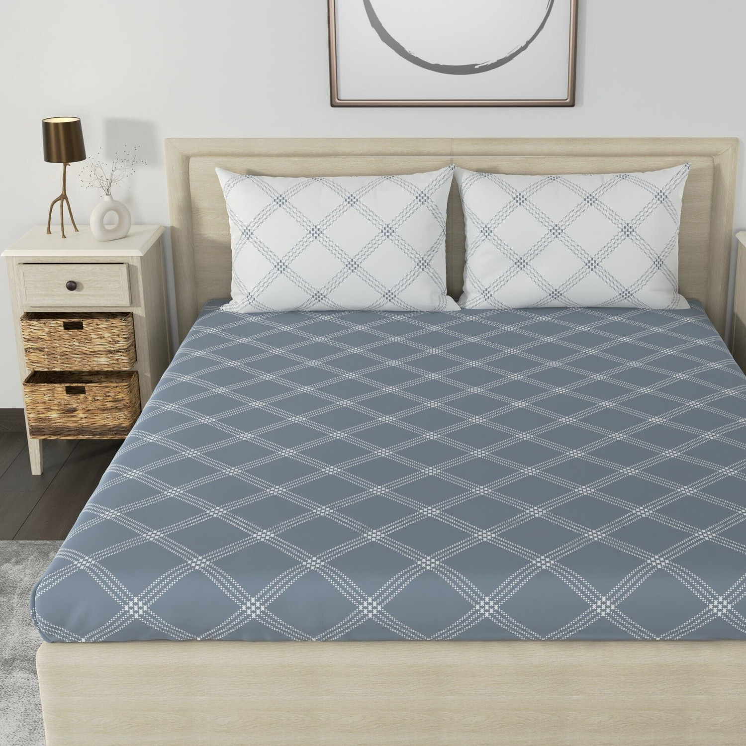 Image of Huesland Cotton King Flat 210 TC Geometric 1 Bedsheet with 2 Pillow Covers