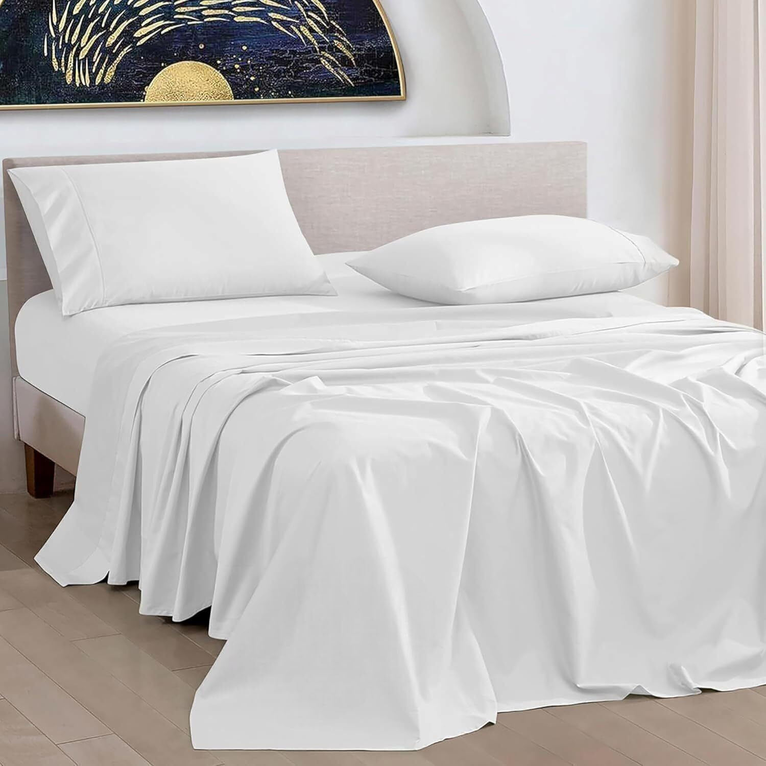 Image of lacoza Cotton Blend Double Flat 400 TC Solid 1 Bedsheet with 2 Pillow Covers