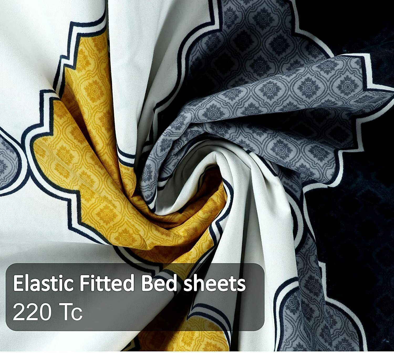 Image of BELVOSTUM Cotton King Fitted (Elastic) 220 TC Printed 1 Bedsheet with 2 Pillow Covers