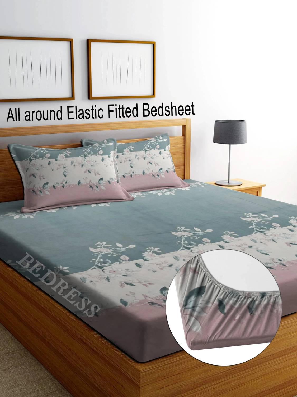 Bedress Microfiber King Fitted (Elastic) 350 TC Floral 1 Bedsheet with 2 Pillow Covers