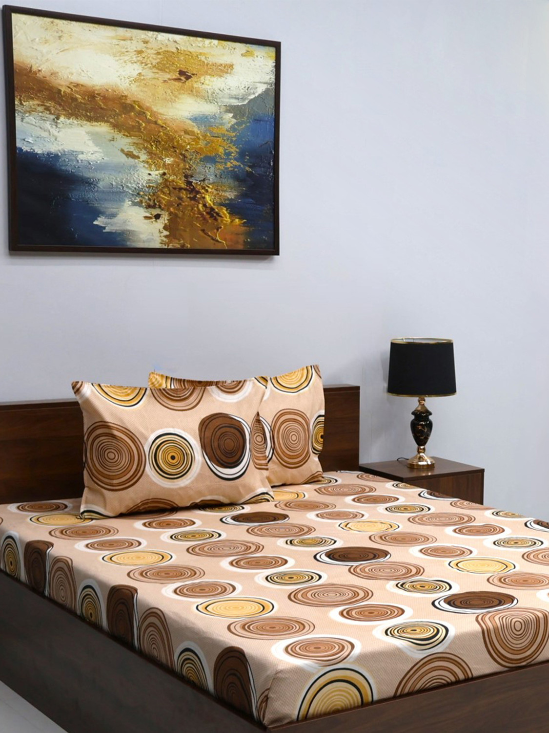 Image of Steve and Anderson Microfiber Queen Flat 140 TC Geometric 1 Bedsheet with 2 Pillow Covers