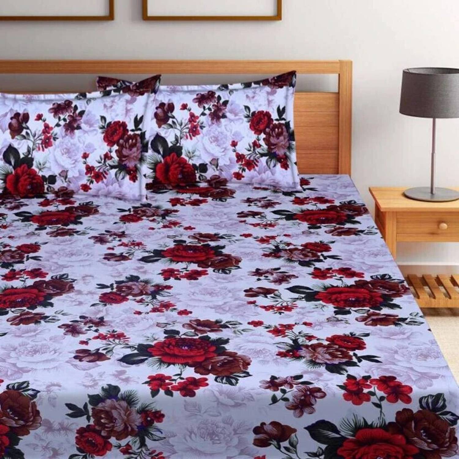 Decorum Microfiber Queen Flat 204 TC Floral 1 Bedsheet with 2 Pil