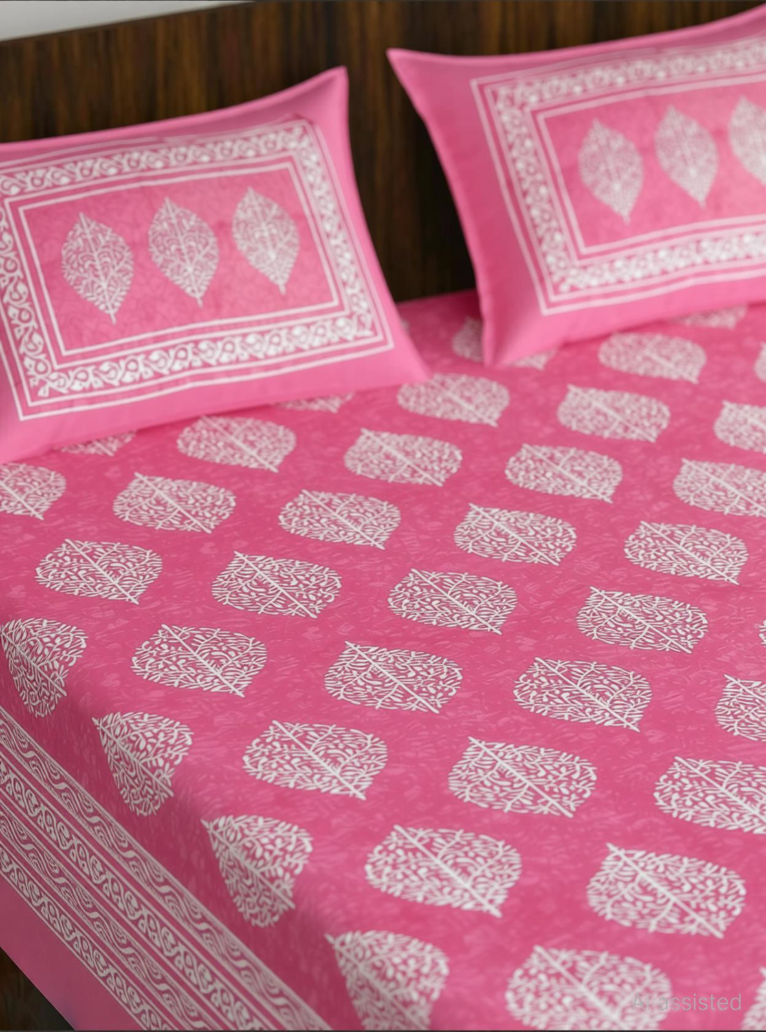 Image of MONAYRA Cotton Double Flat 144 TC Jaipuri Prints 1 Bedsheet with 2 Pillow Covers