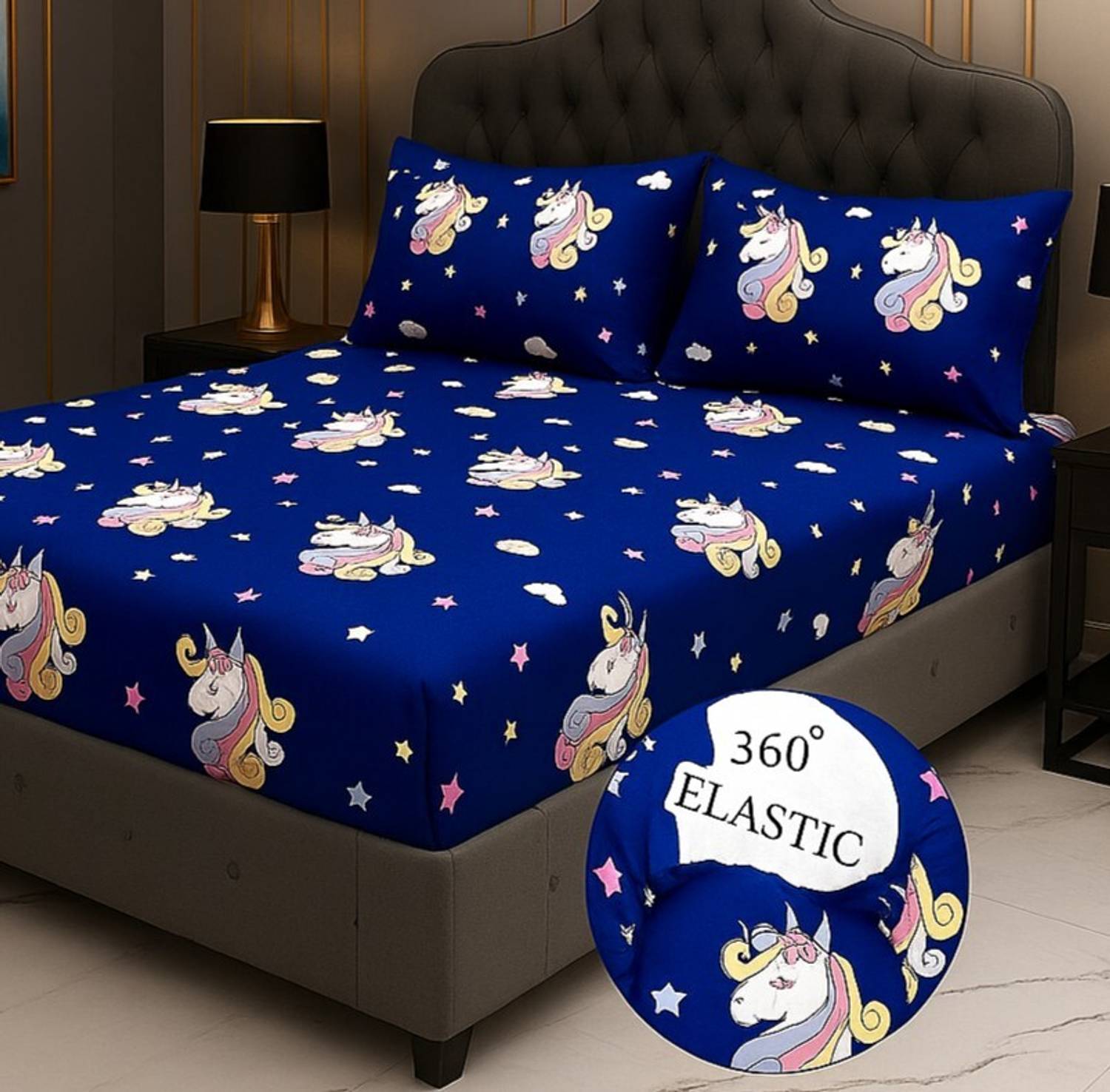 FeatherFold Cotton Double Fitted (Elastic) 180 TC Printed 1 Bedsh