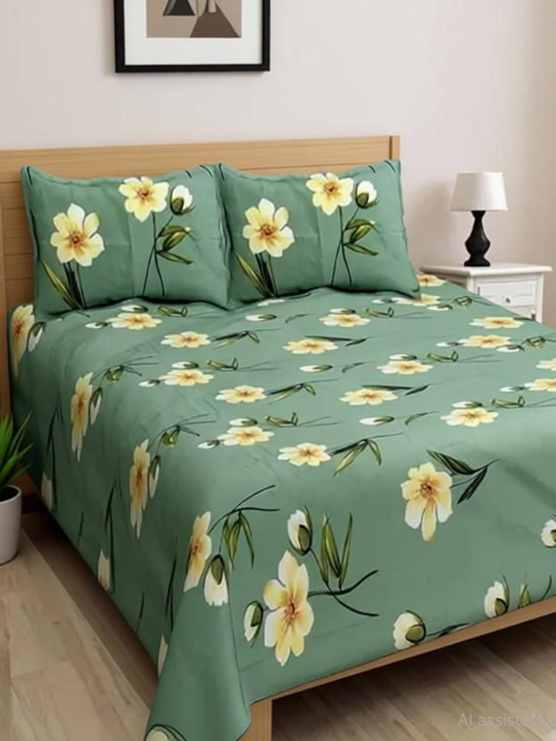 ANIKET Polycotton Double Flat 180 TC Printed 1 Bedsheet with 2 Pillow Covers