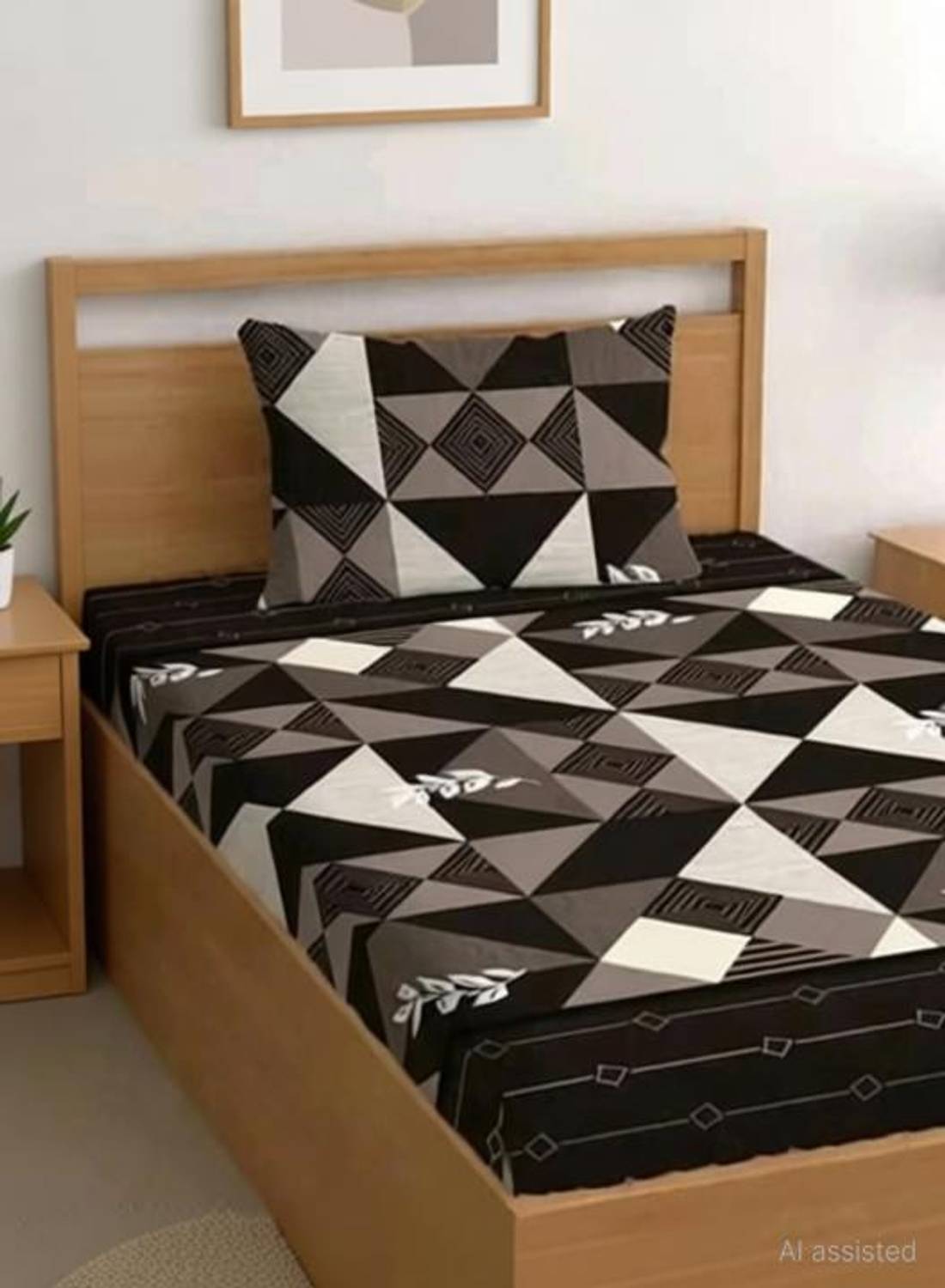 Decent Home Cotton Single Fitted 240 TC Geometric Bedsheet - Image 1