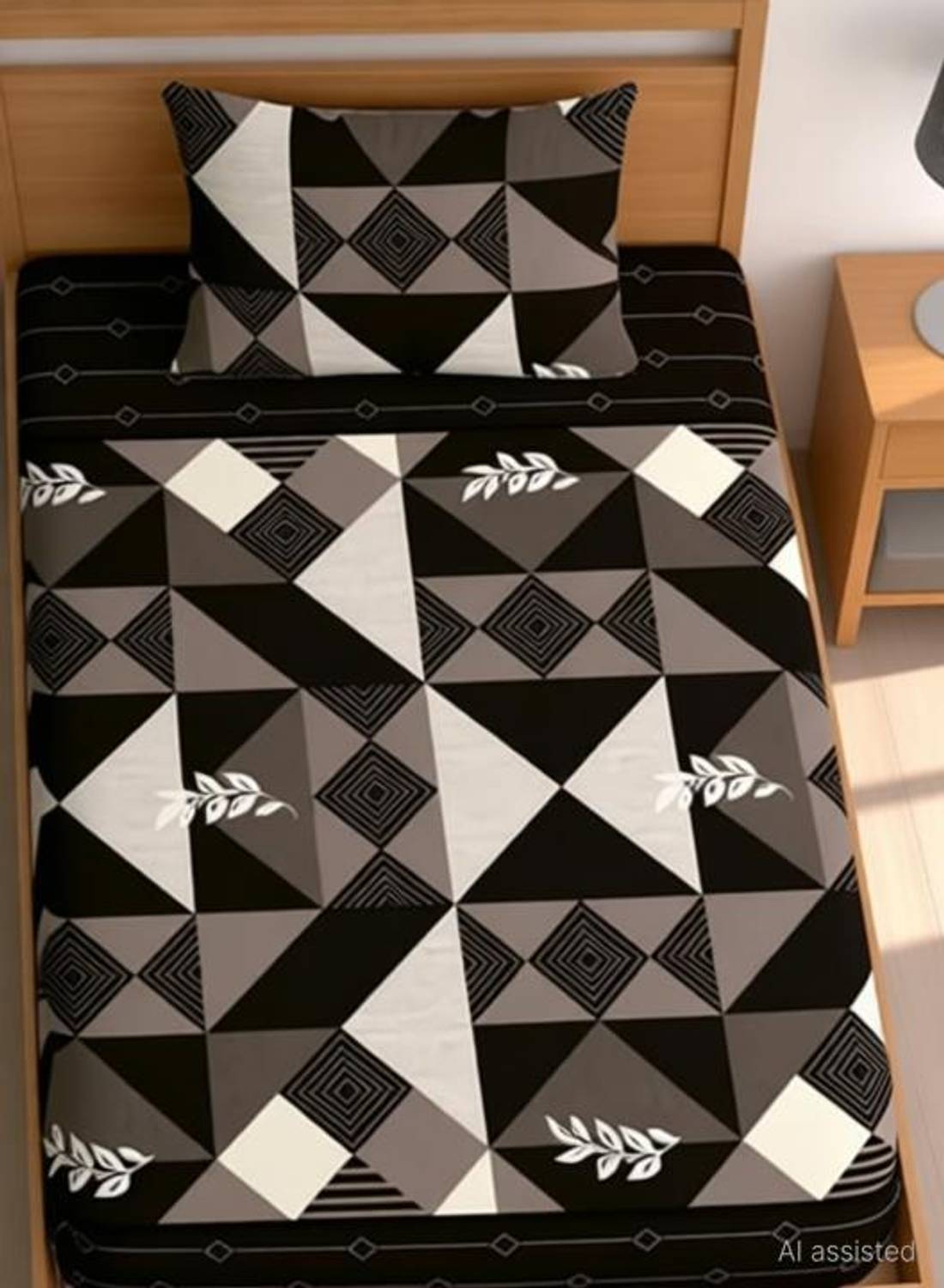 Decent Home Cotton Single Fitted 240 TC Geometric Bedsheet - Image 2
