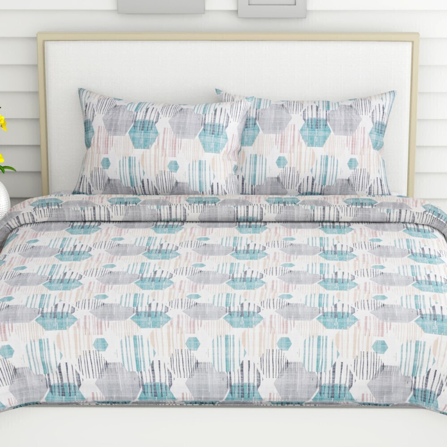 Image of haus & kinder Cotton Double Flat 186 TC Printed 1 Bedsheet with 2 Pillow Covers